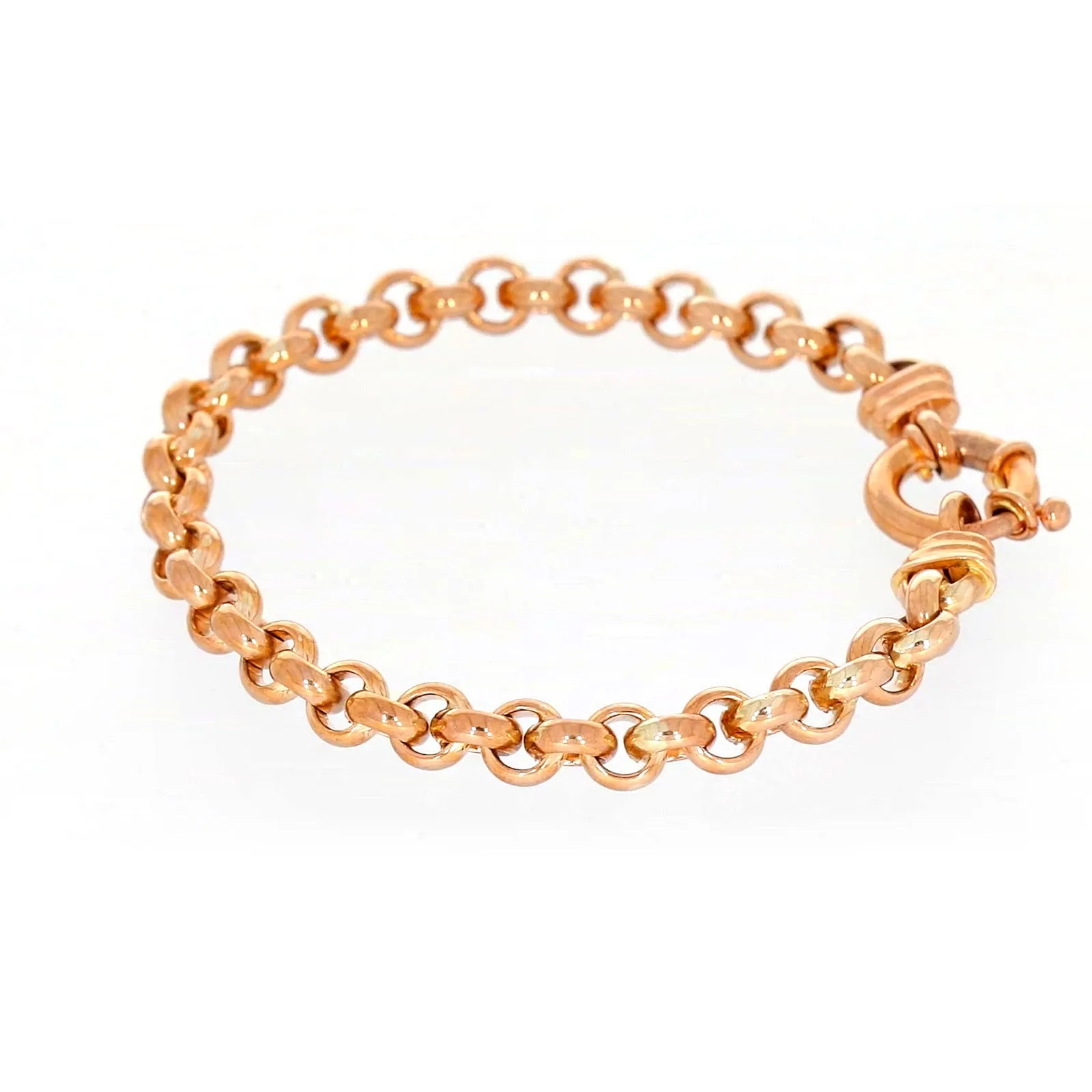 9ct Rose Gold Silver Filled 19cm Belcher with Bolt Bracelet