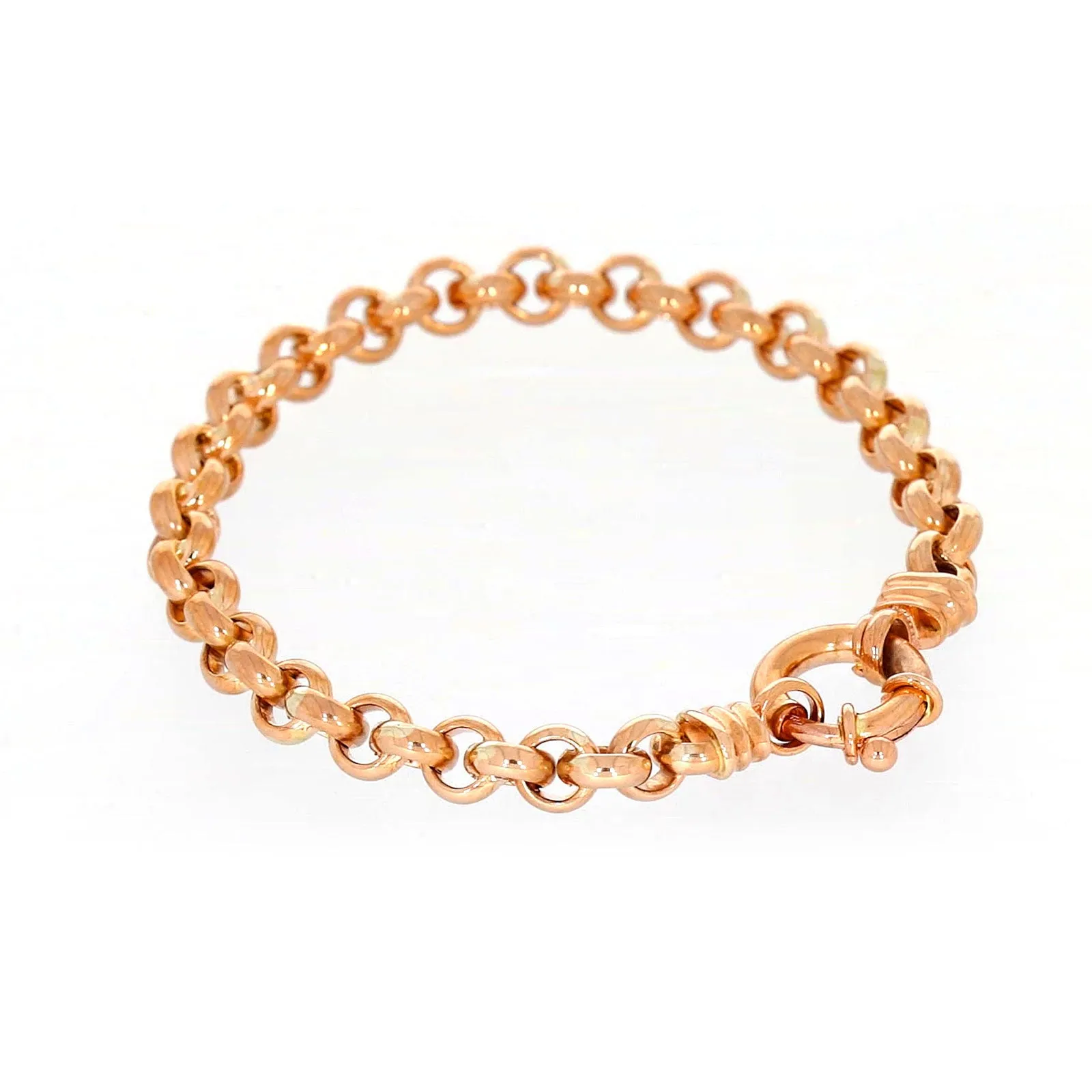 9ct Rose Gold Silver Filled 19cm Belcher with Bolt Bracelet