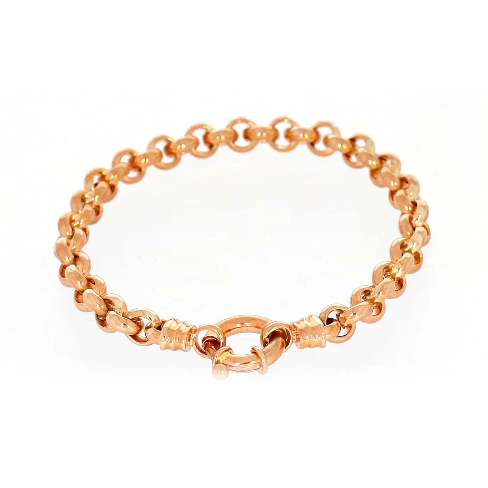 9ct Rose Gold Silver Filled 19cm Belcher with Bolt Bracelet