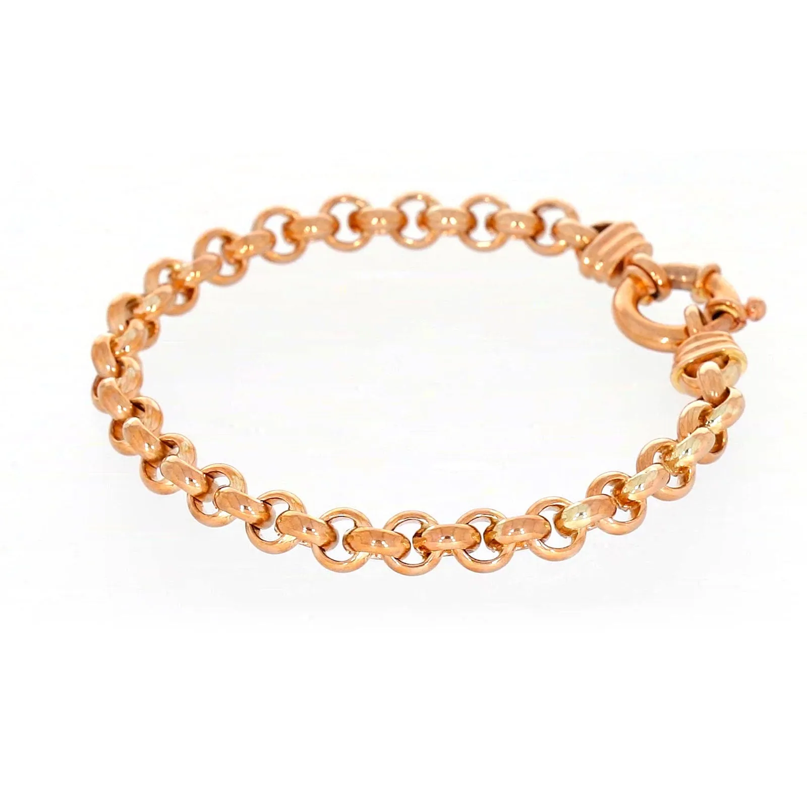 9ct Rose Gold Silver Filled 19cm Belcher with Bolt Bracelet