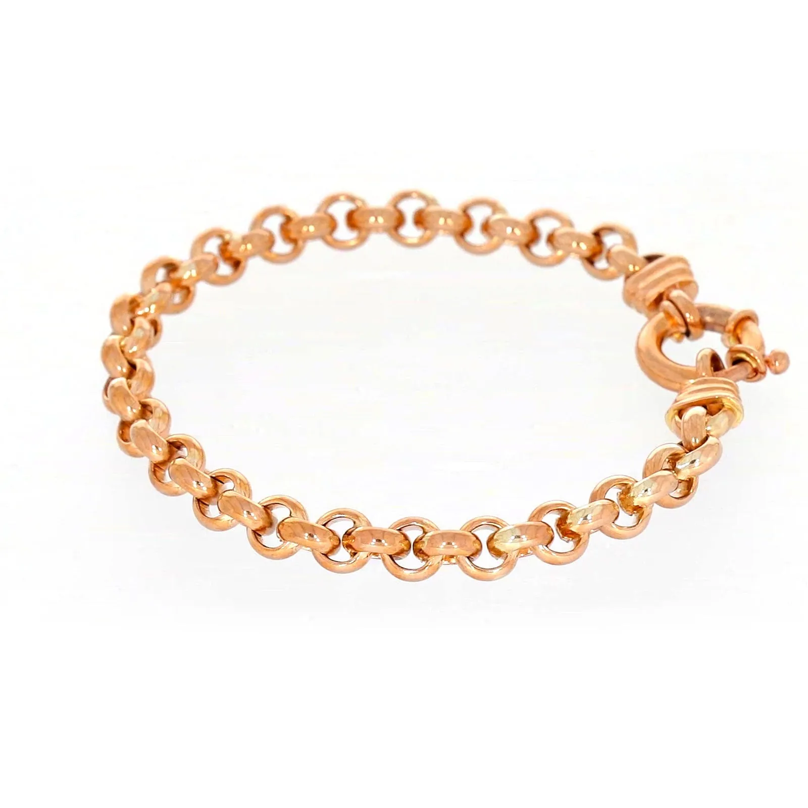 9ct Rose Gold Silver Filled 19cm Belcher with Bolt Bracelet