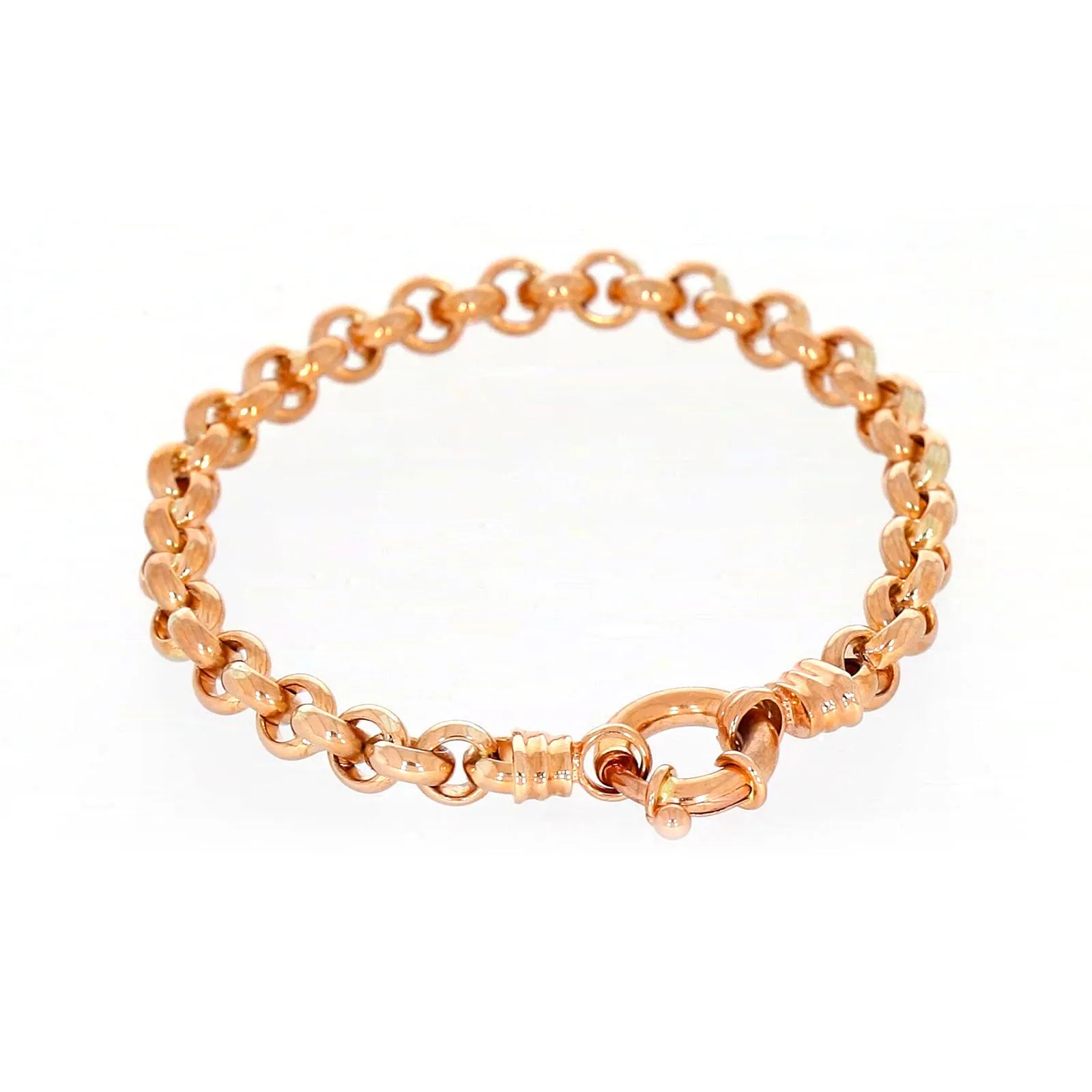 9ct Rose Gold Silver Filled 19cm Belcher with Bolt Bracelet