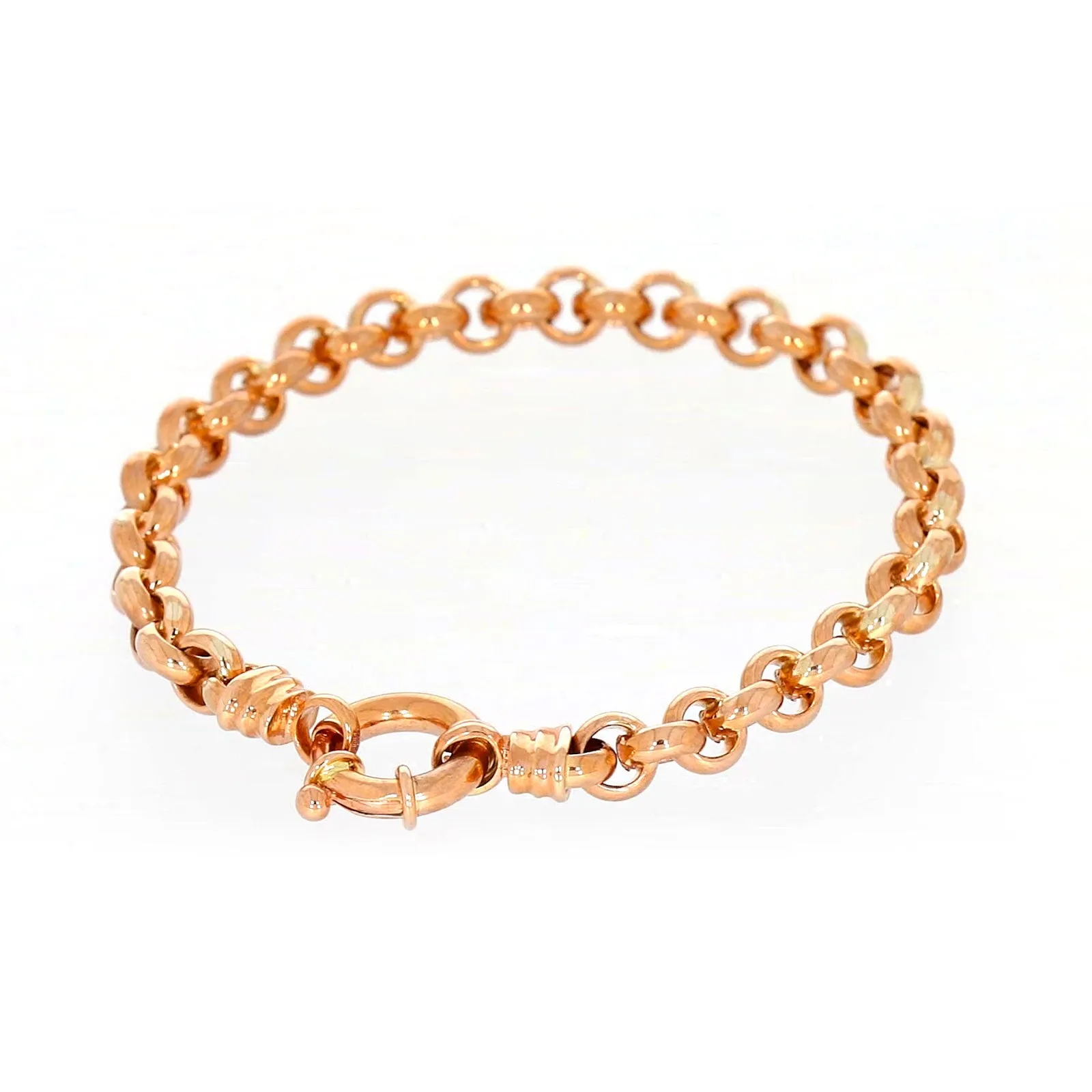 9ct Rose Gold Silver Filled 19cm Belcher with Bolt Bracelet