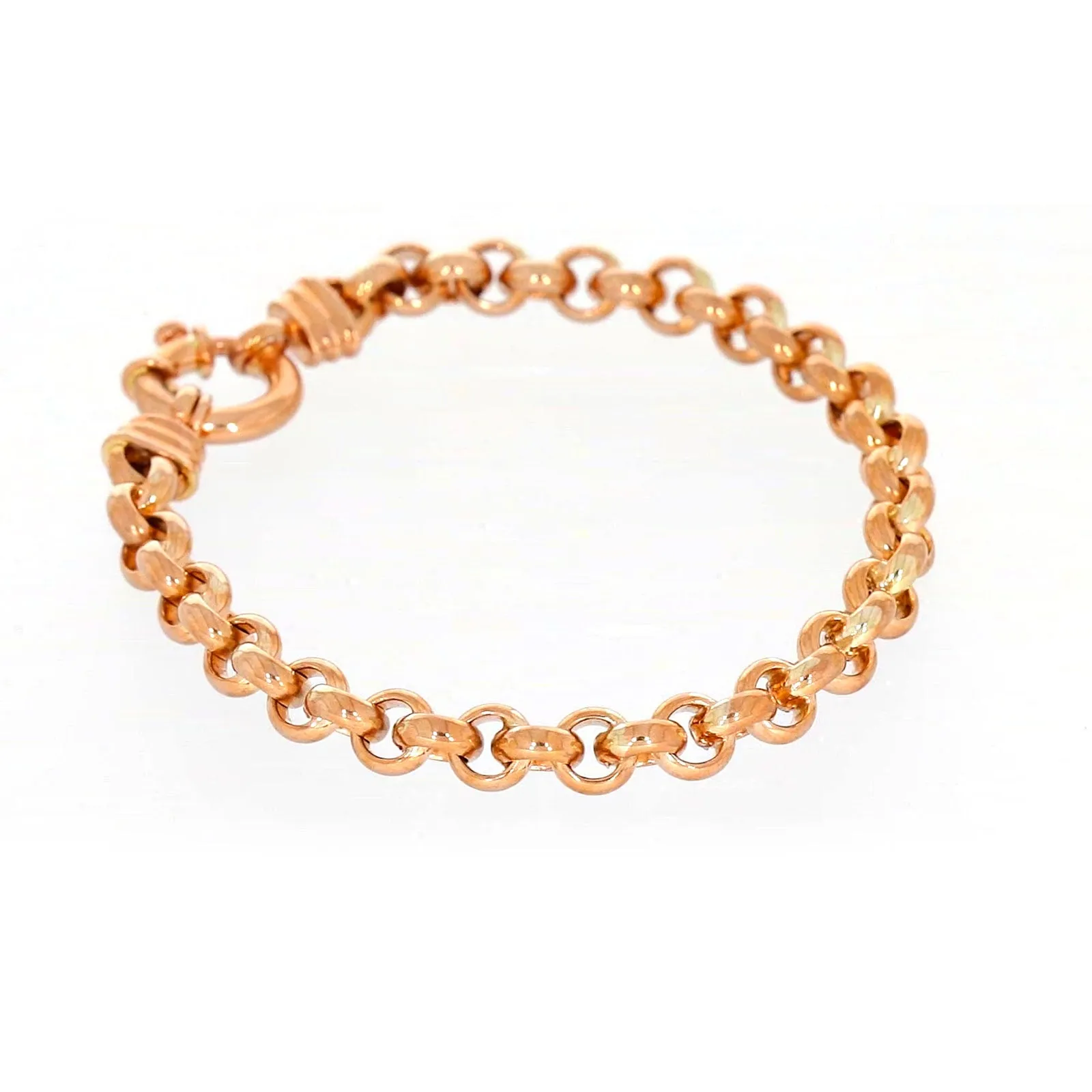 9ct Rose Gold Silver Filled 19cm Belcher with Bolt Bracelet