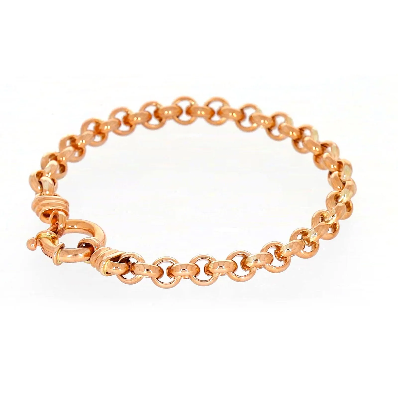 9ct Rose Gold Silver Filled 19cm Belcher with Bolt Bracelet