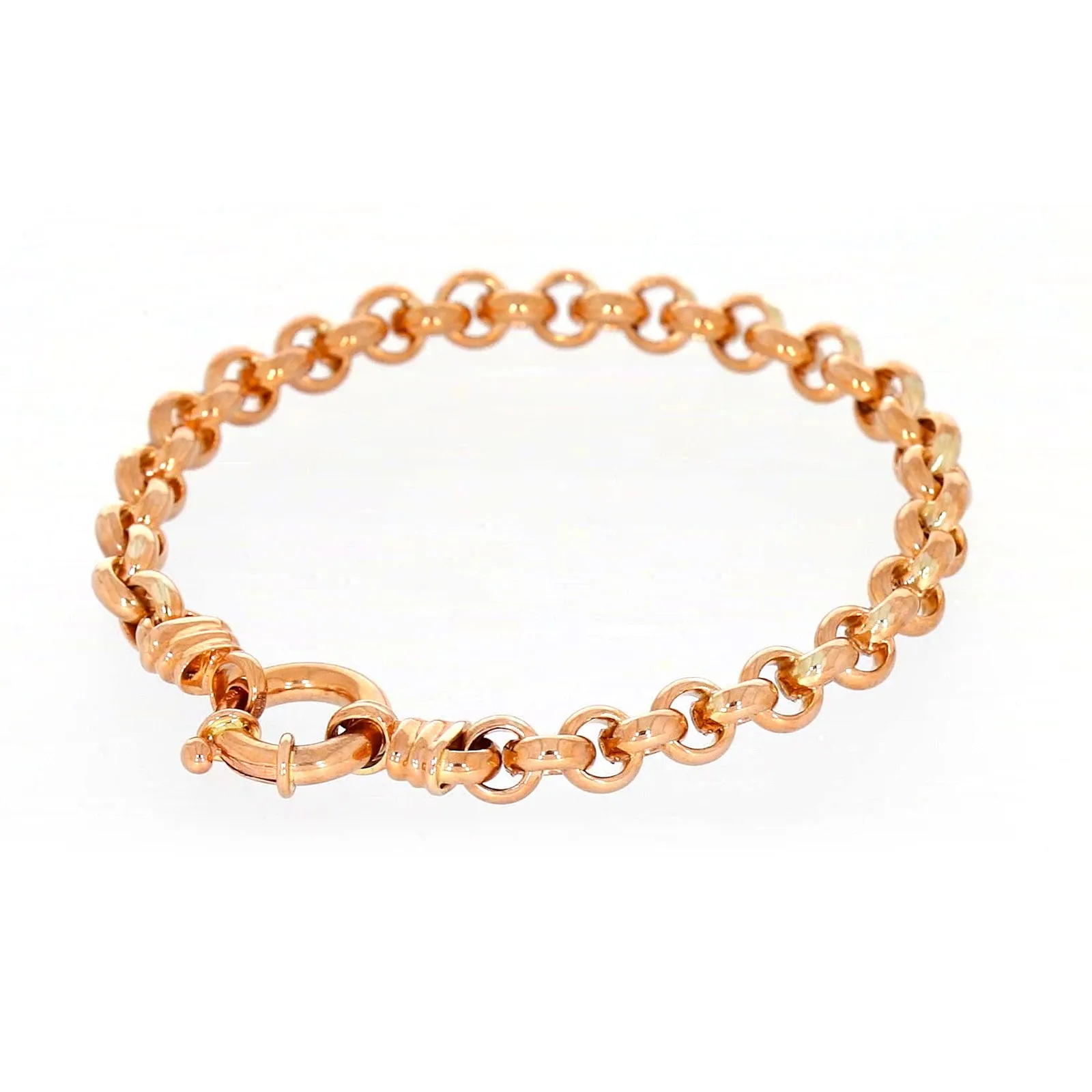 9ct Rose Gold Silver Filled 19cm Belcher with Bolt Bracelet