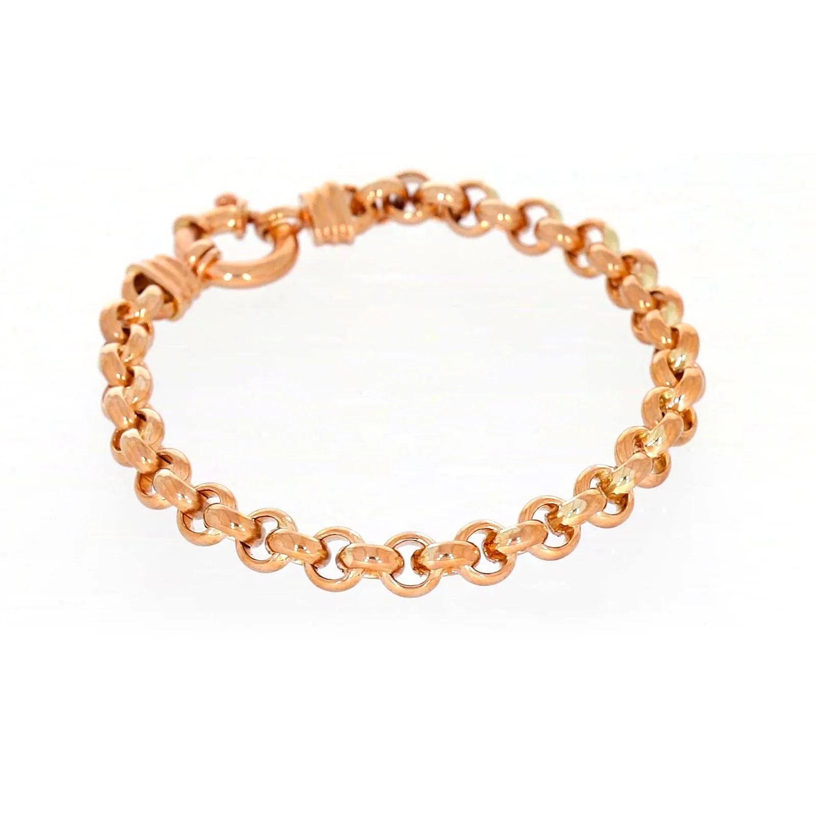 9ct Rose Gold Silver Filled 19cm Belcher with Bolt Bracelet