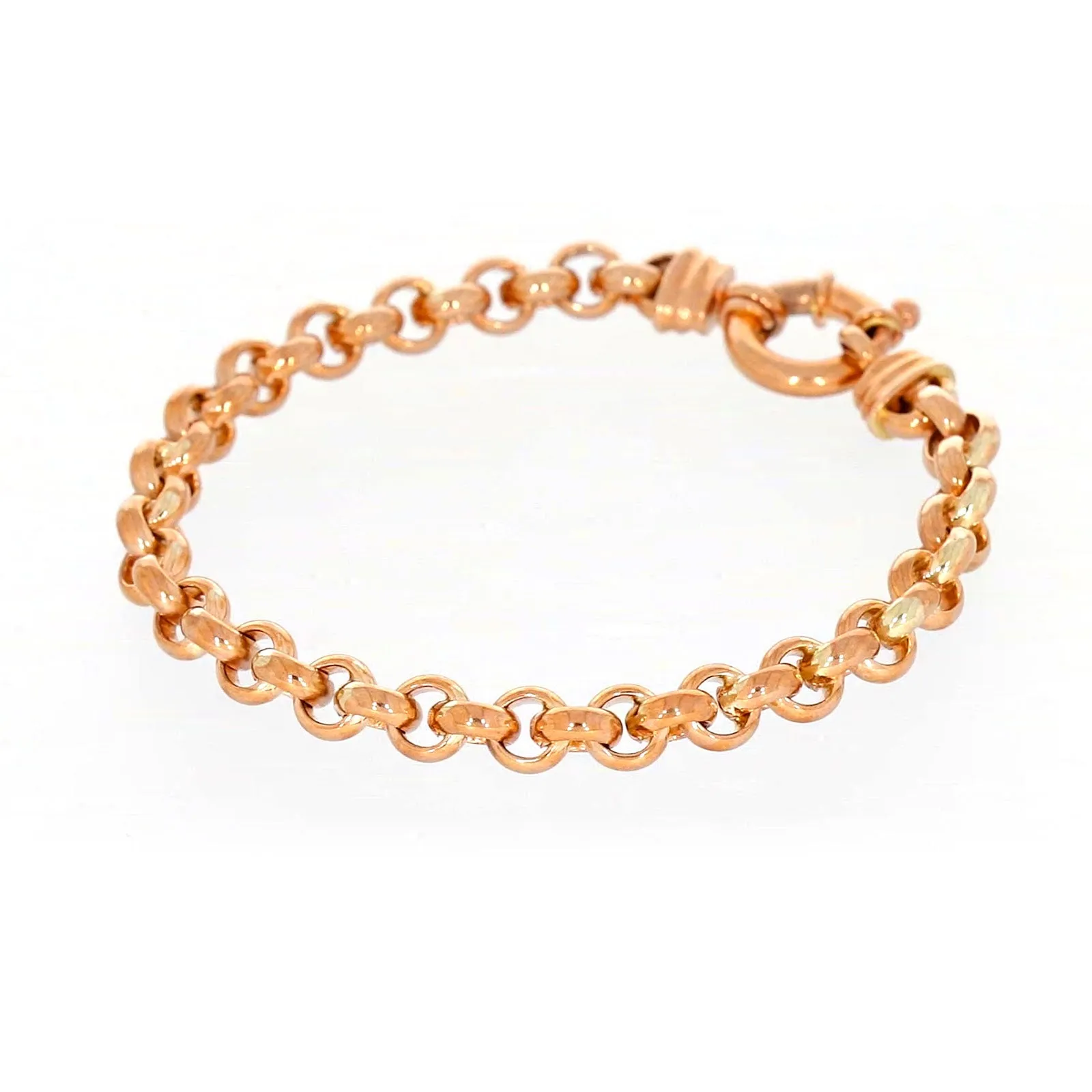 9ct Rose Gold Silver Filled 19cm Belcher with Bolt Bracelet