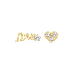 9CT Yellow Gold Love Set Stud Earrings with Zirconia ES1633