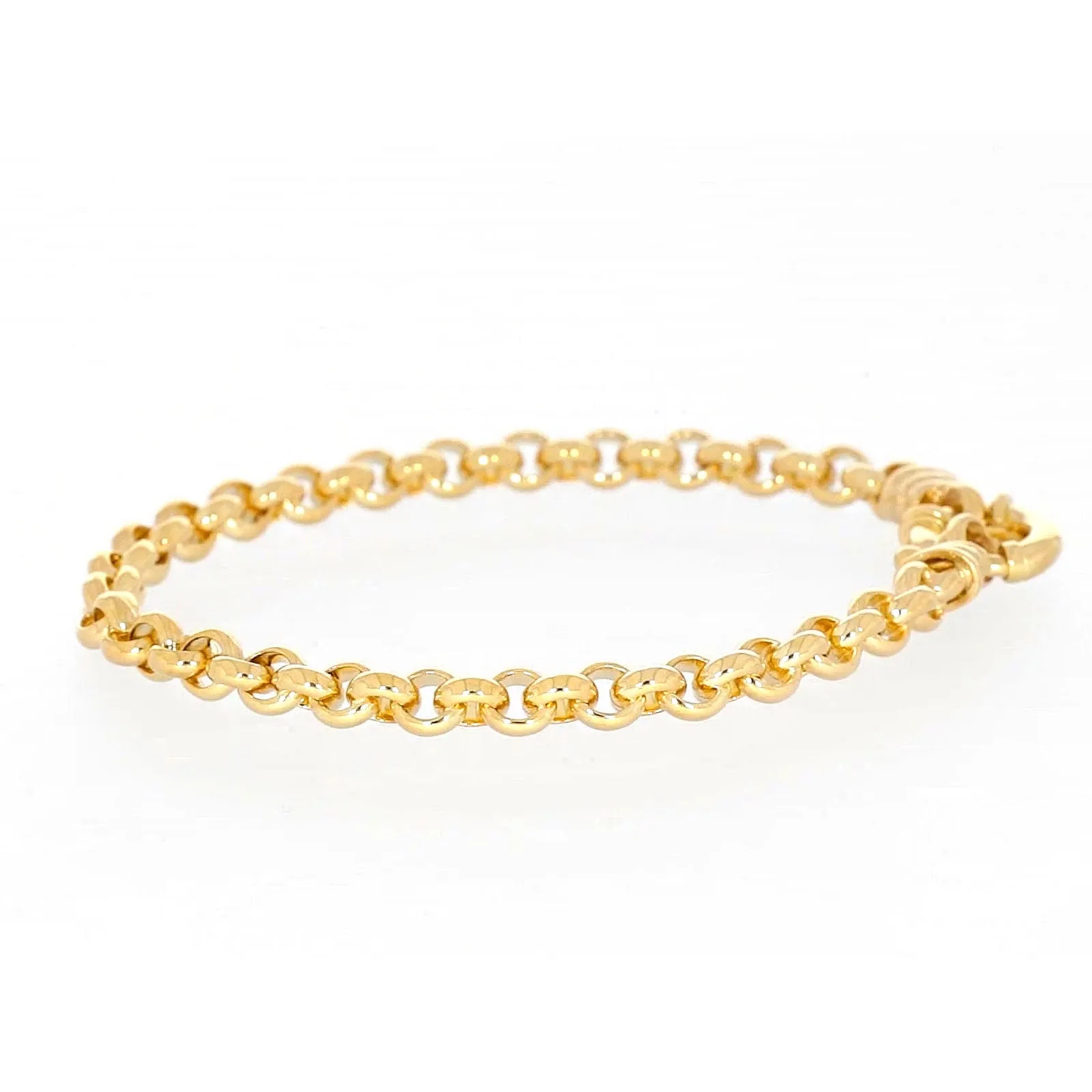 9ct Yellow Gold Silver Filled 19cm Round Belcher with Bolt Ring Bracelet