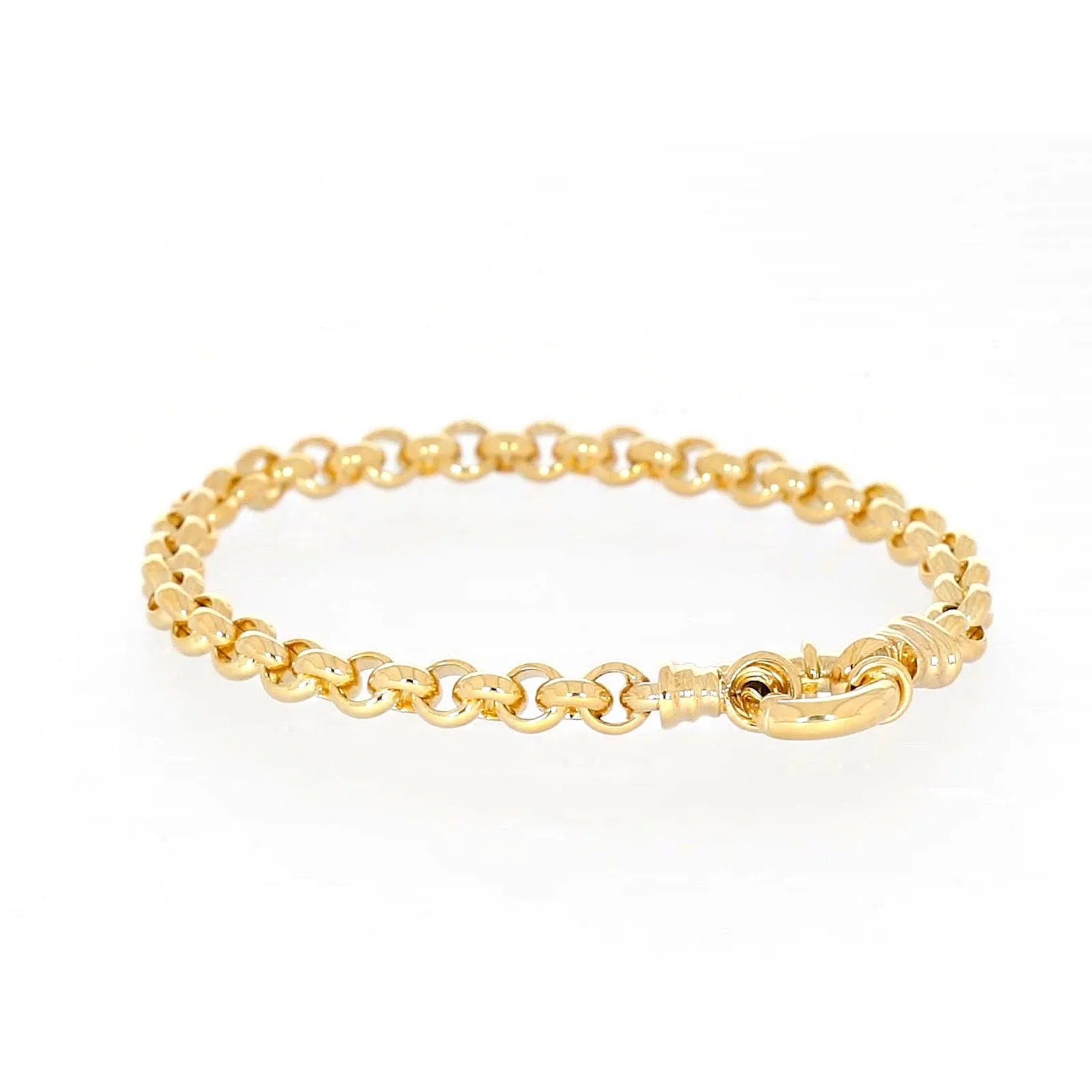 9ct Yellow Gold Silver Filled 19cm Round Belcher with Bolt Ring Bracelet