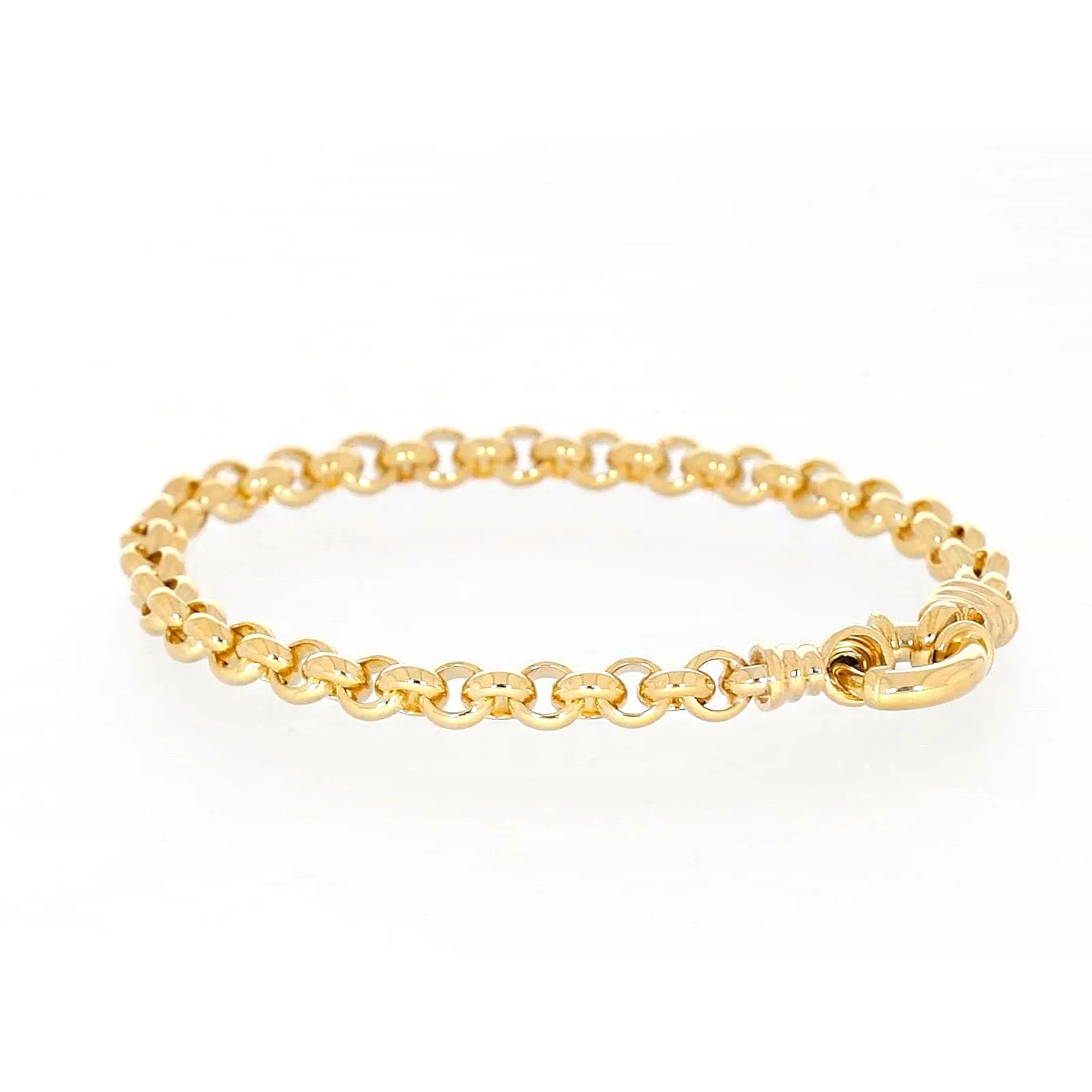 9ct Yellow Gold Silver Filled 19cm Round Belcher with Bolt Ring Bracelet