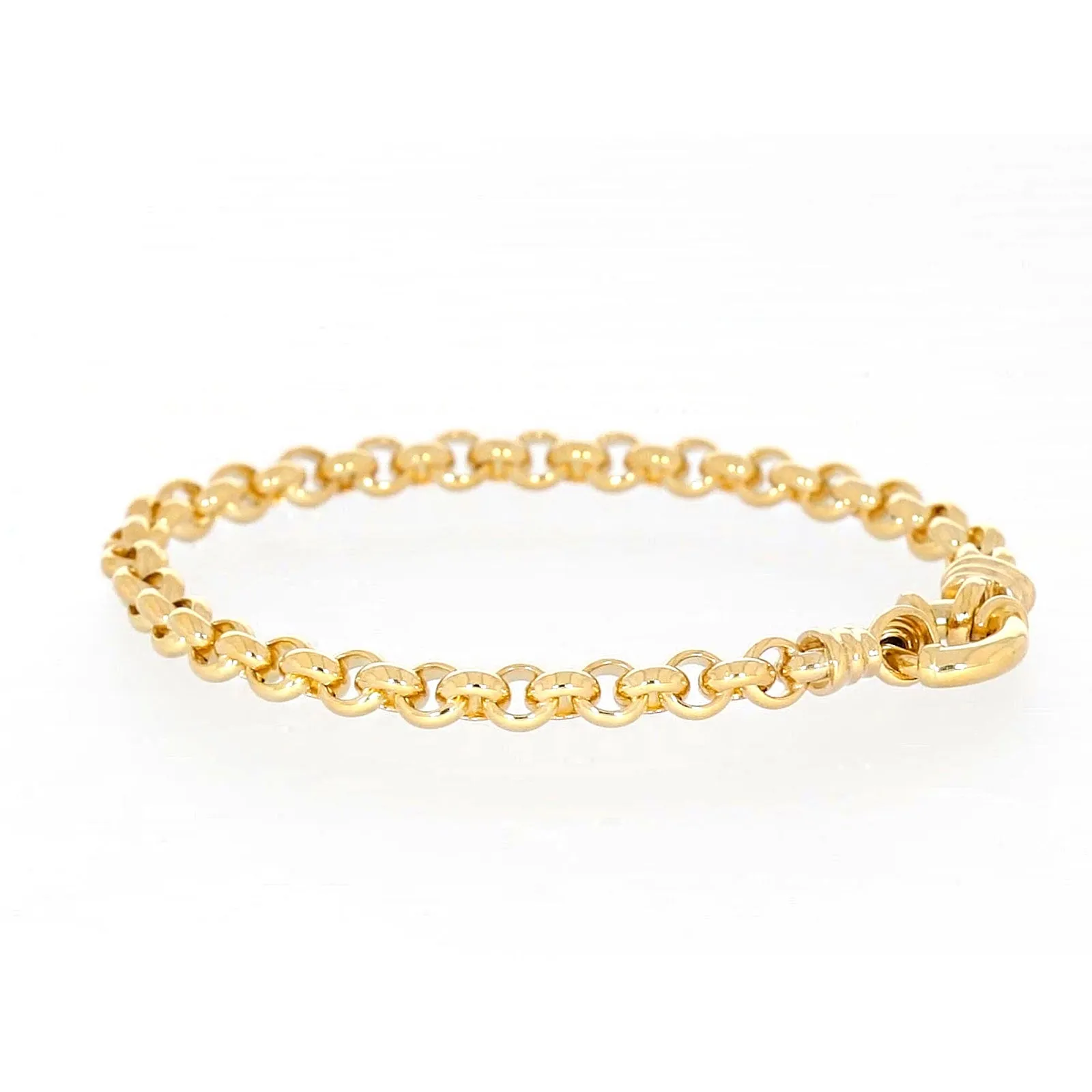 9ct Yellow Gold Silver Filled 19cm Round Belcher with Bolt Ring Bracelet