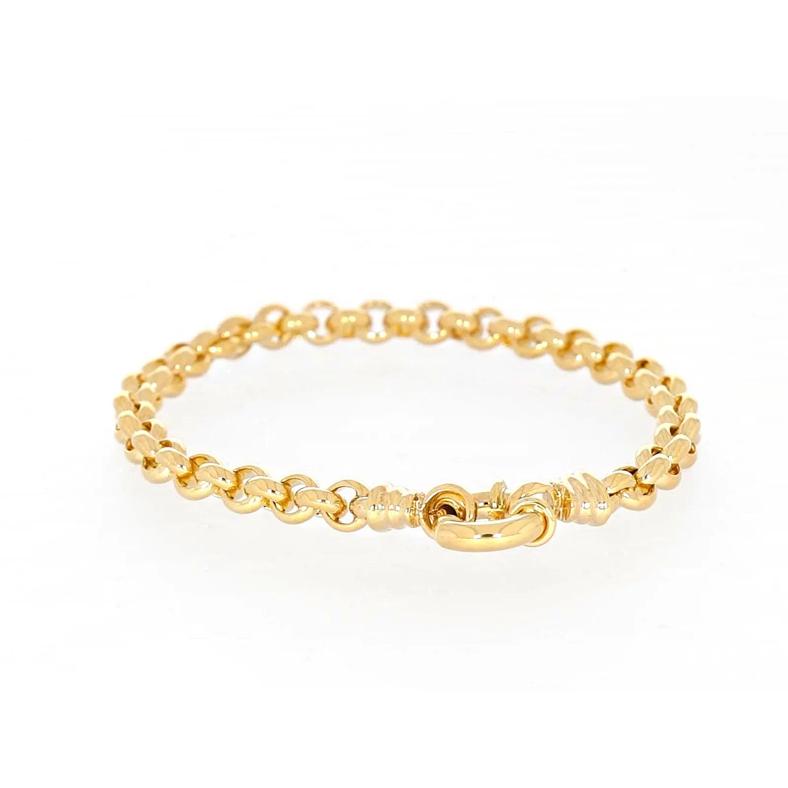 9ct Yellow Gold Silver Filled 19cm Round Belcher with Bolt Ring Bracelet