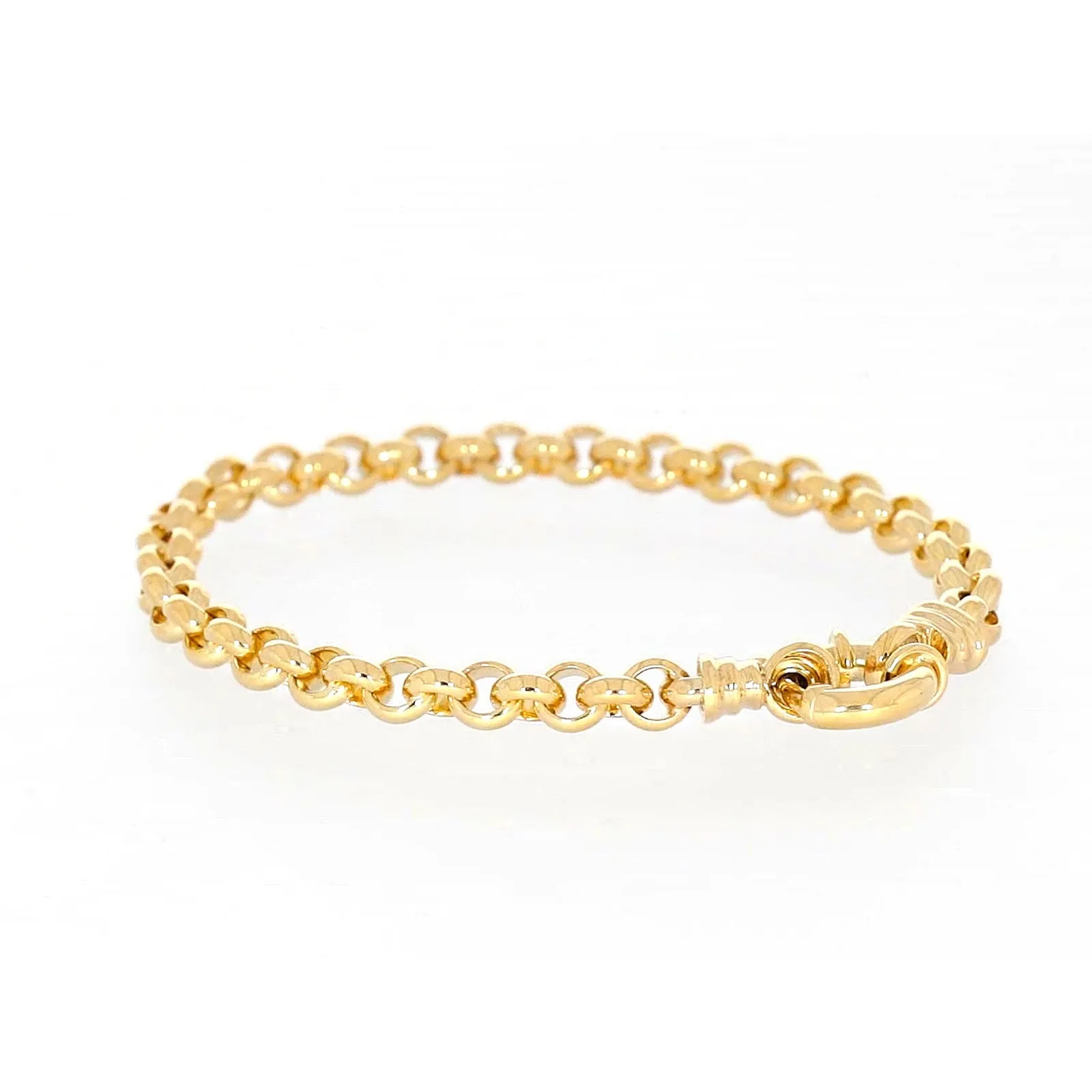 9ct Yellow Gold Silver Filled 19cm Round Belcher with Bolt Ring Bracelet