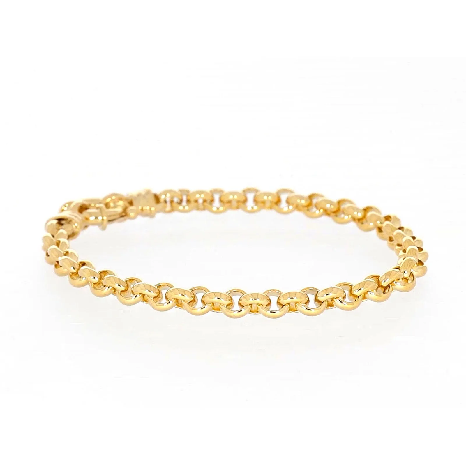 9ct Yellow Gold Silver Filled 19cm Round Belcher with Bolt Ring Bracelet