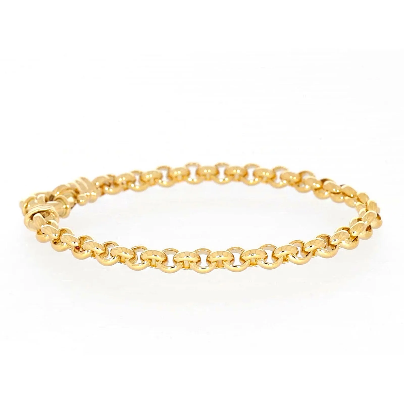 9ct Yellow Gold Silver Filled 19cm Round Belcher with Bolt Ring Bracelet