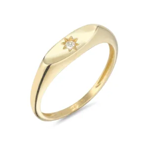 9kt Gold Single Diamond Signet Ring