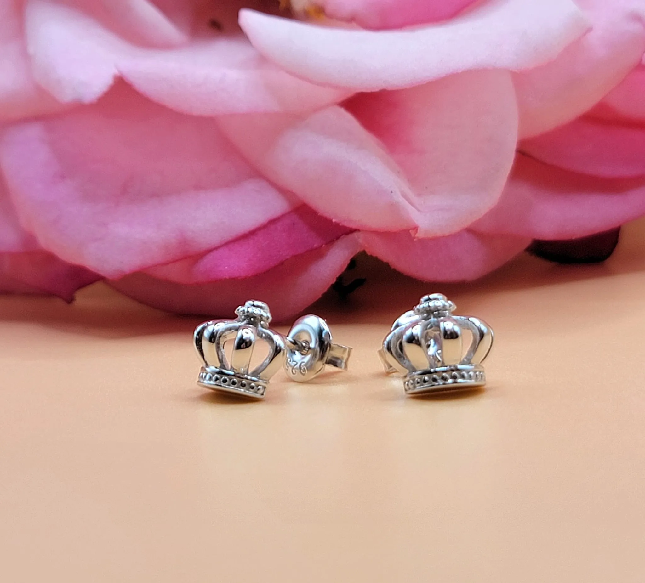 A692 Crown Diamond Accent Post Earrings