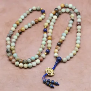 Amazonite Mala with Gold Cheppu Pendant