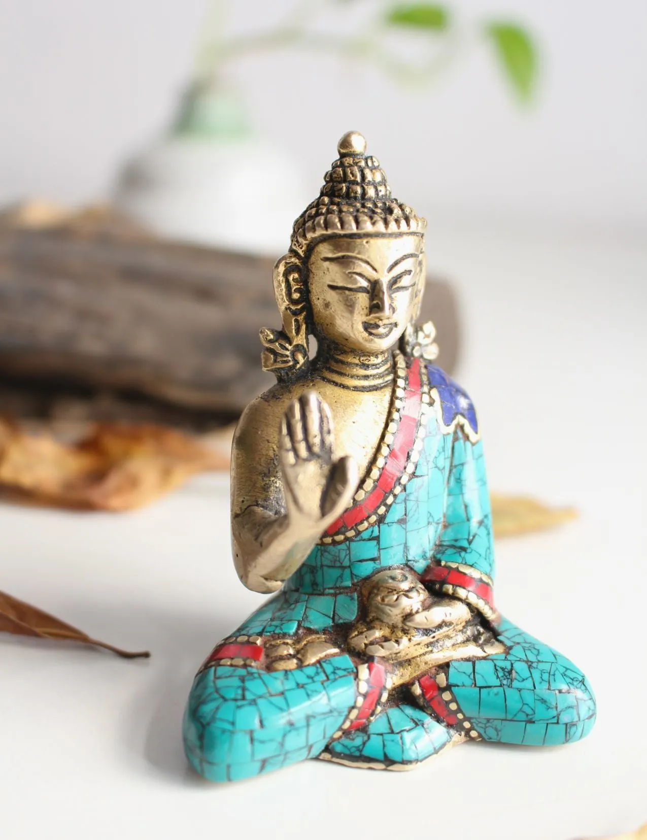 Amoghasiddhi Buddha Brass Statue Adorning a jeweled Robe 3"