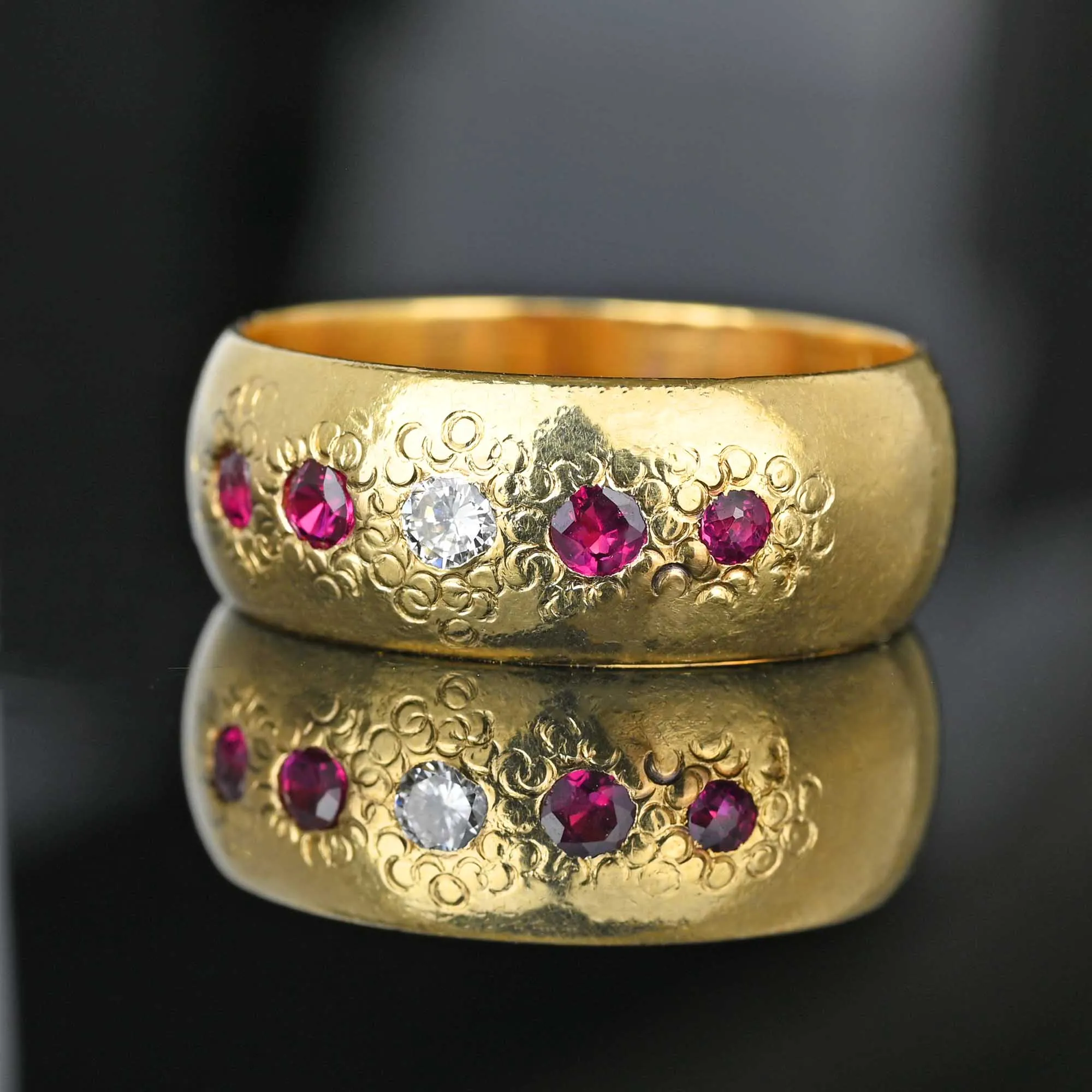 Antique 14K Gold Ruby Diamond Ring Wedding Band