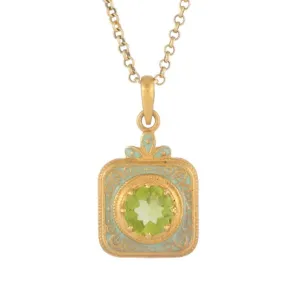 Aqua Enamel Peridot Pendant Necklace