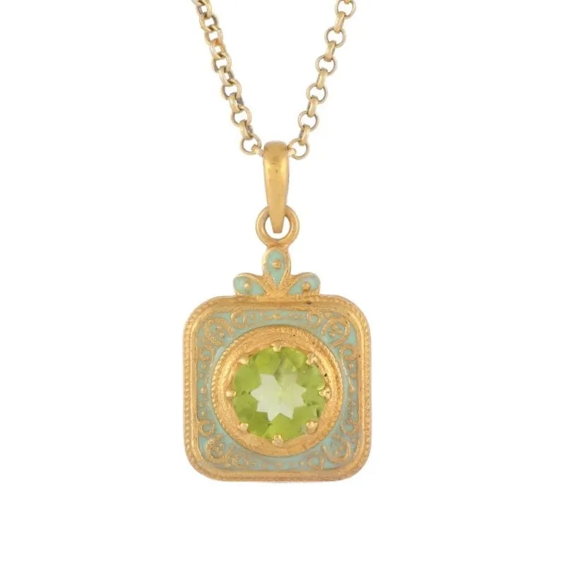 Aqua Enamel Peridot Pendant Necklace