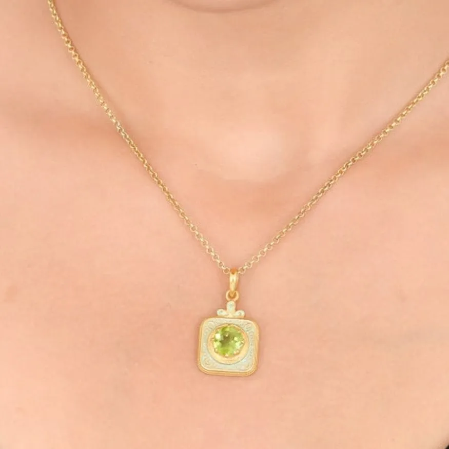 Aqua Enamel Peridot Pendant Necklace