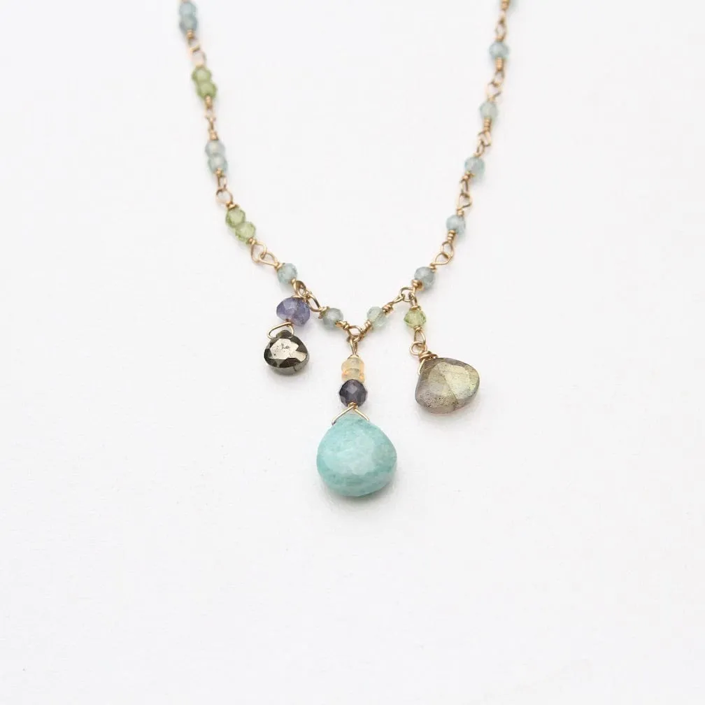 Asymmetrical Mixed Peridot and Apatite Bead Chain