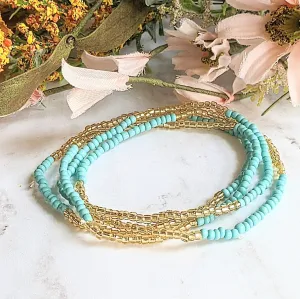 Beaded Stretch Cord Anklet-Turquoise Champagne