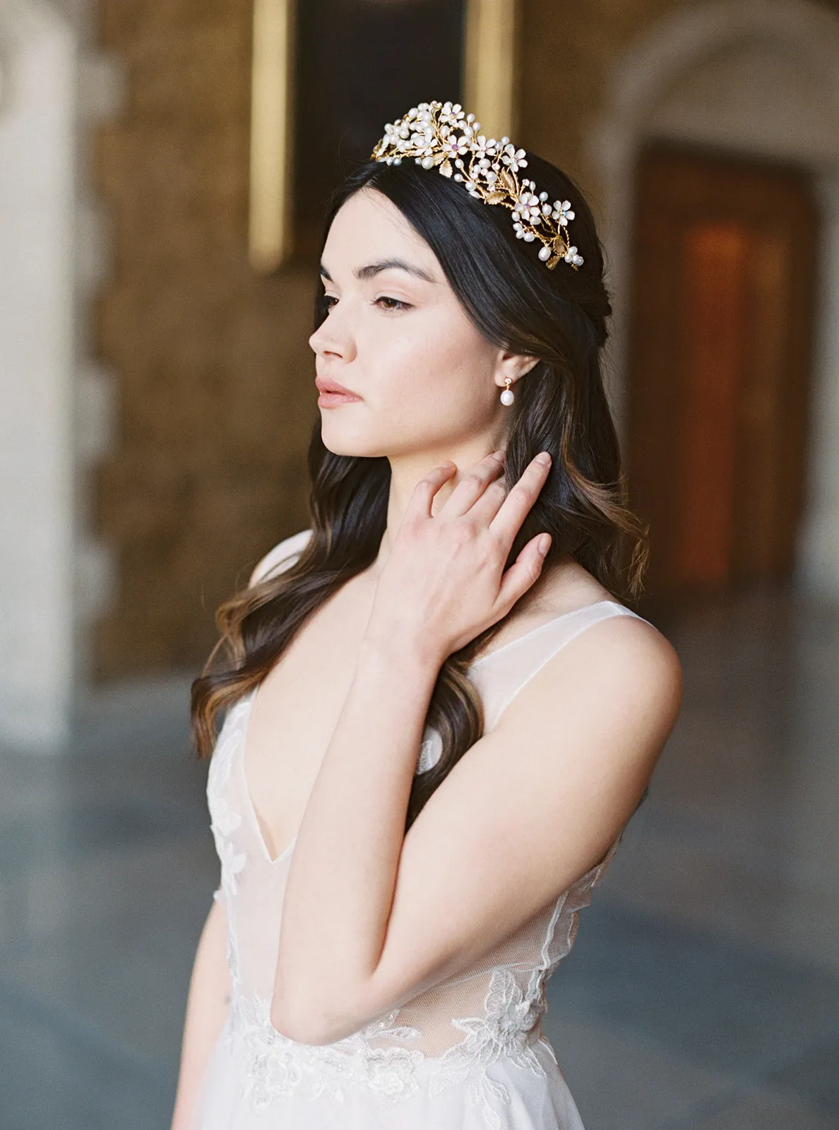 BEATRICE | Pearl Bridal Crown with Flowers