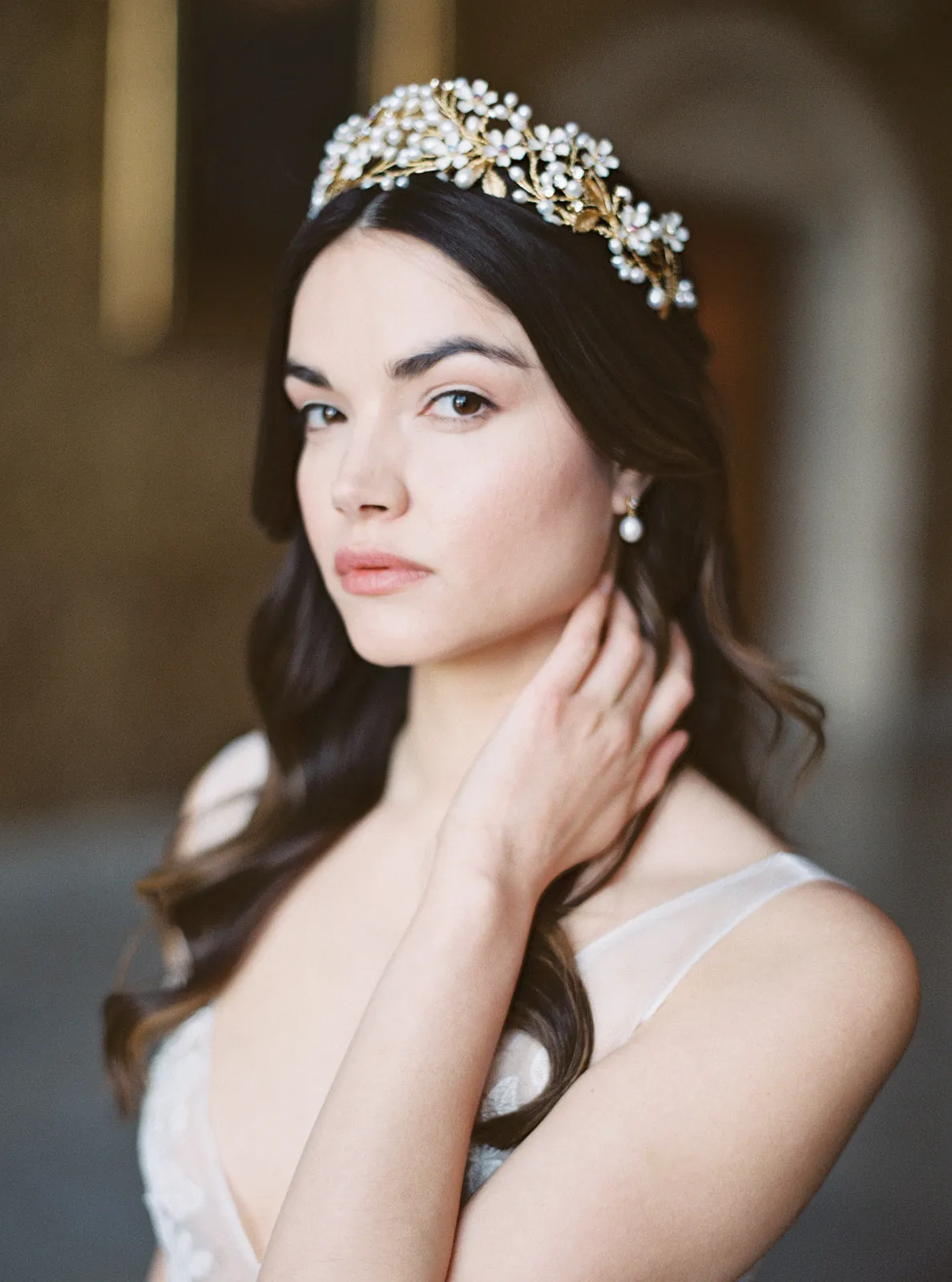 BEATRICE | Pearl Bridal Crown with Flowers