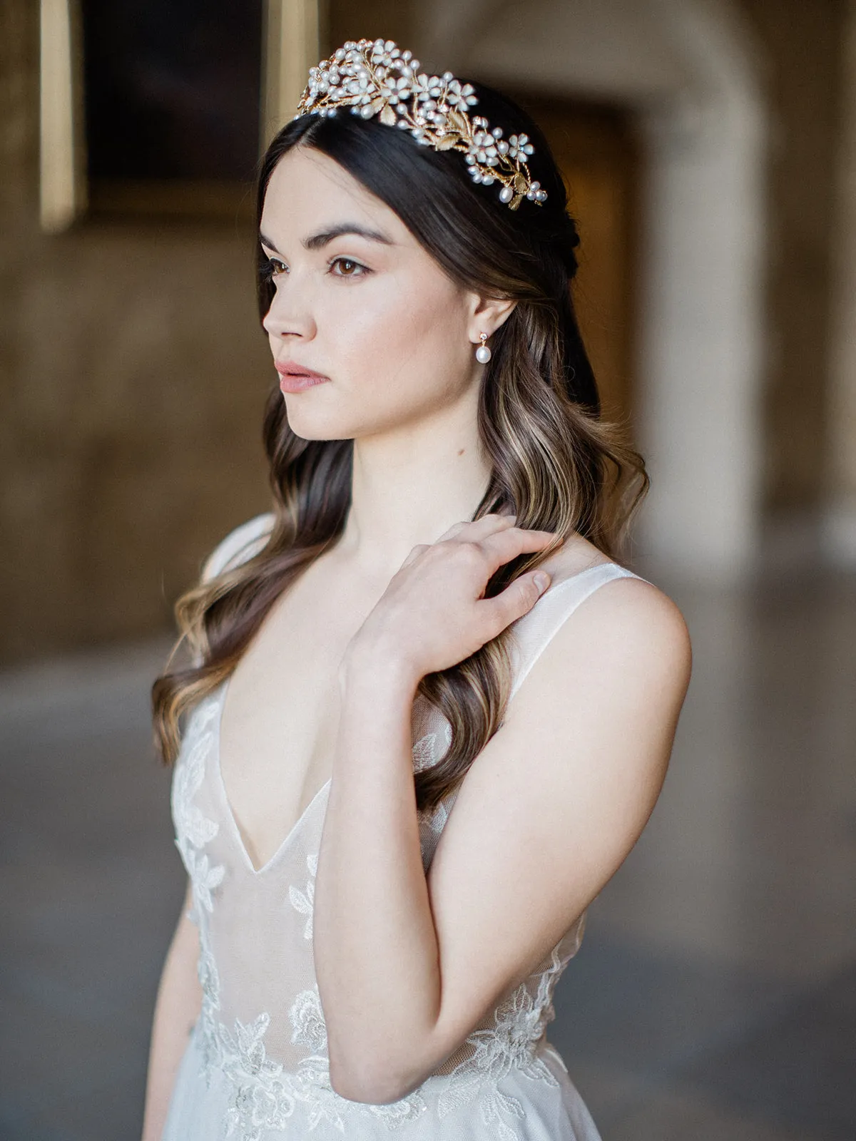 BEATRICE | Pearl Bridal Crown with Flowers