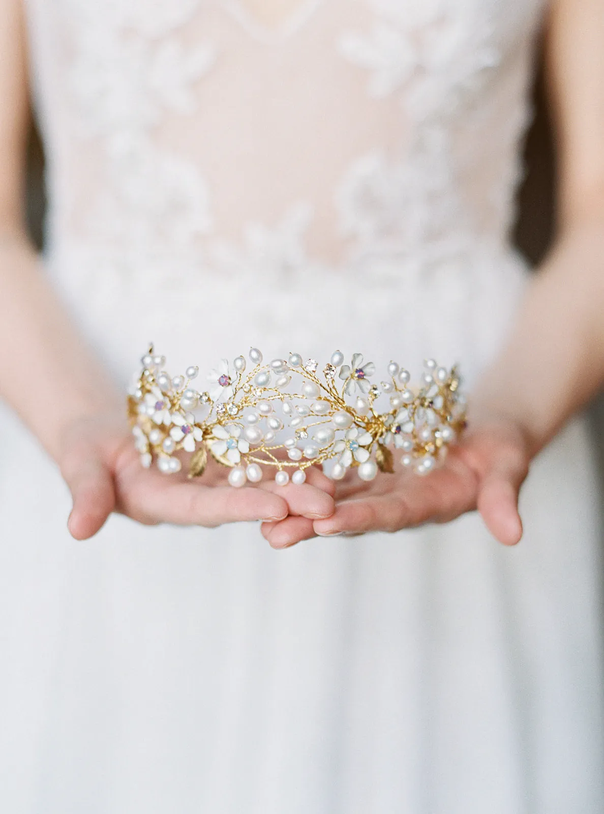 BEATRICE | Pearl Bridal Crown with Flowers