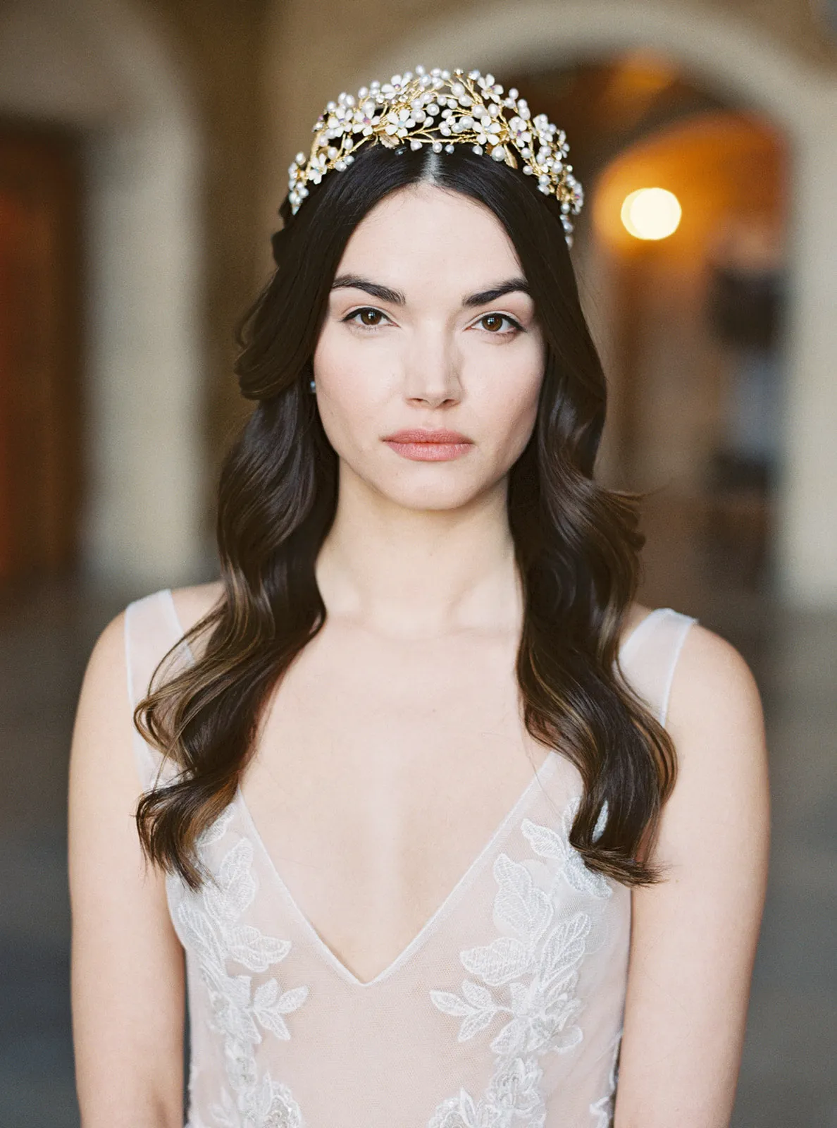 BEATRICE | Pearl Bridal Crown with Flowers