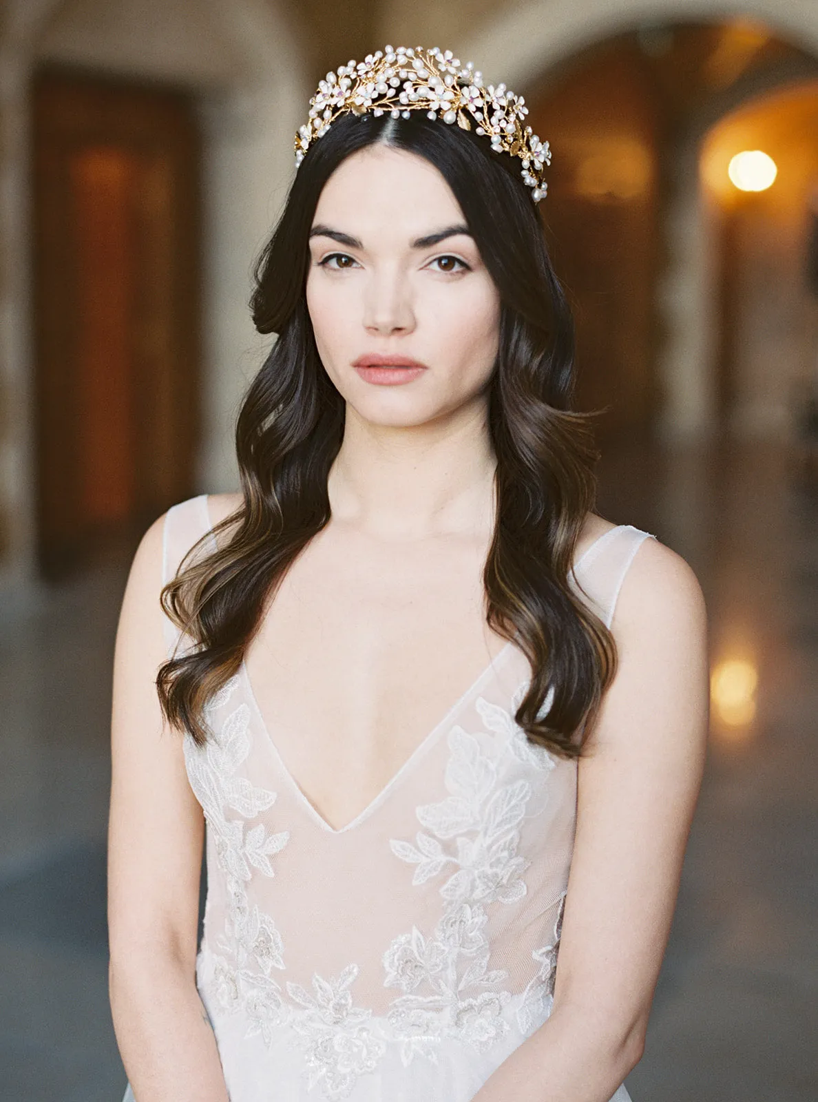 BEATRICE | Pearl Bridal Crown with Flowers