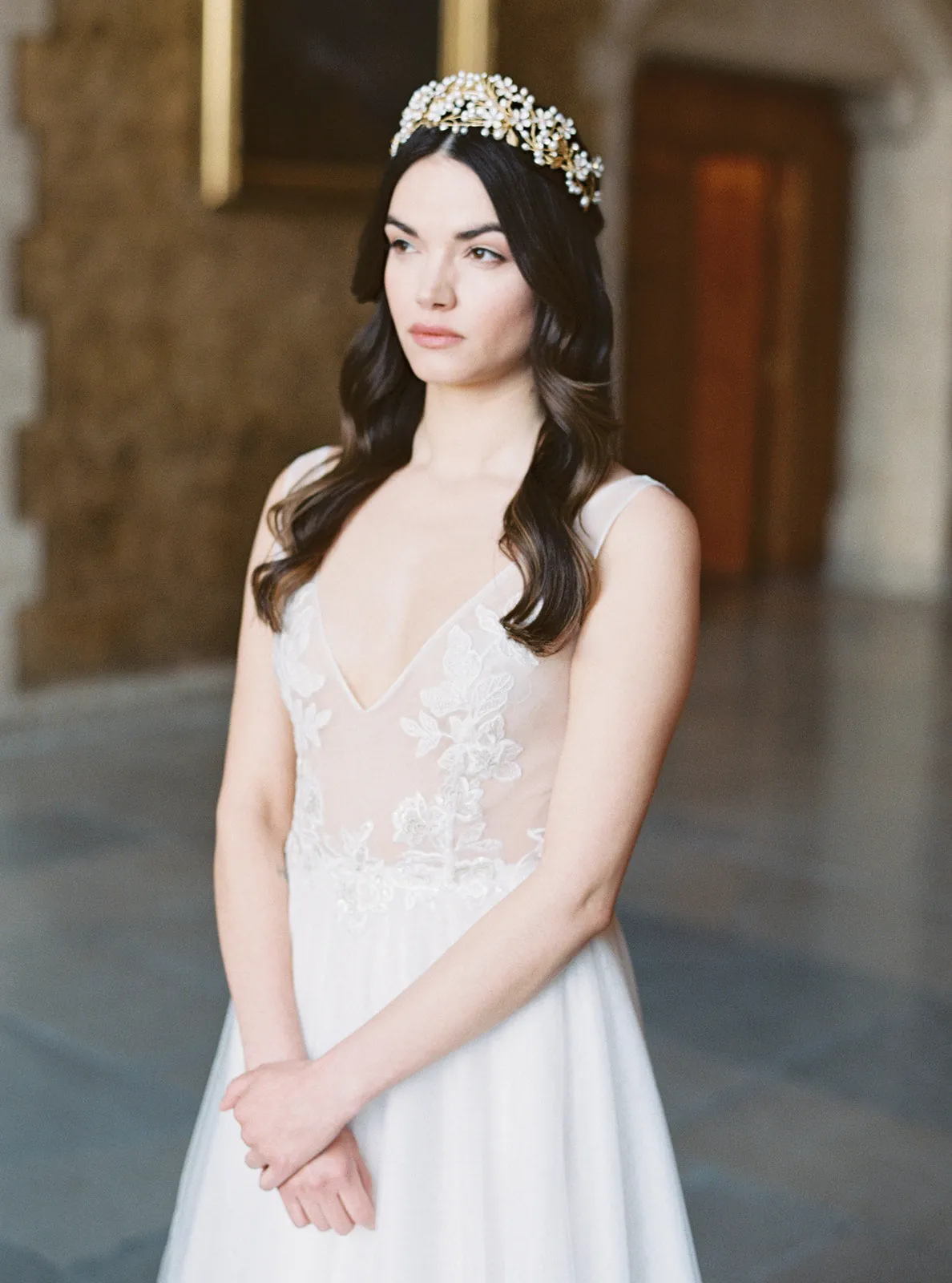 BEATRICE | Pearl Bridal Crown with Flowers