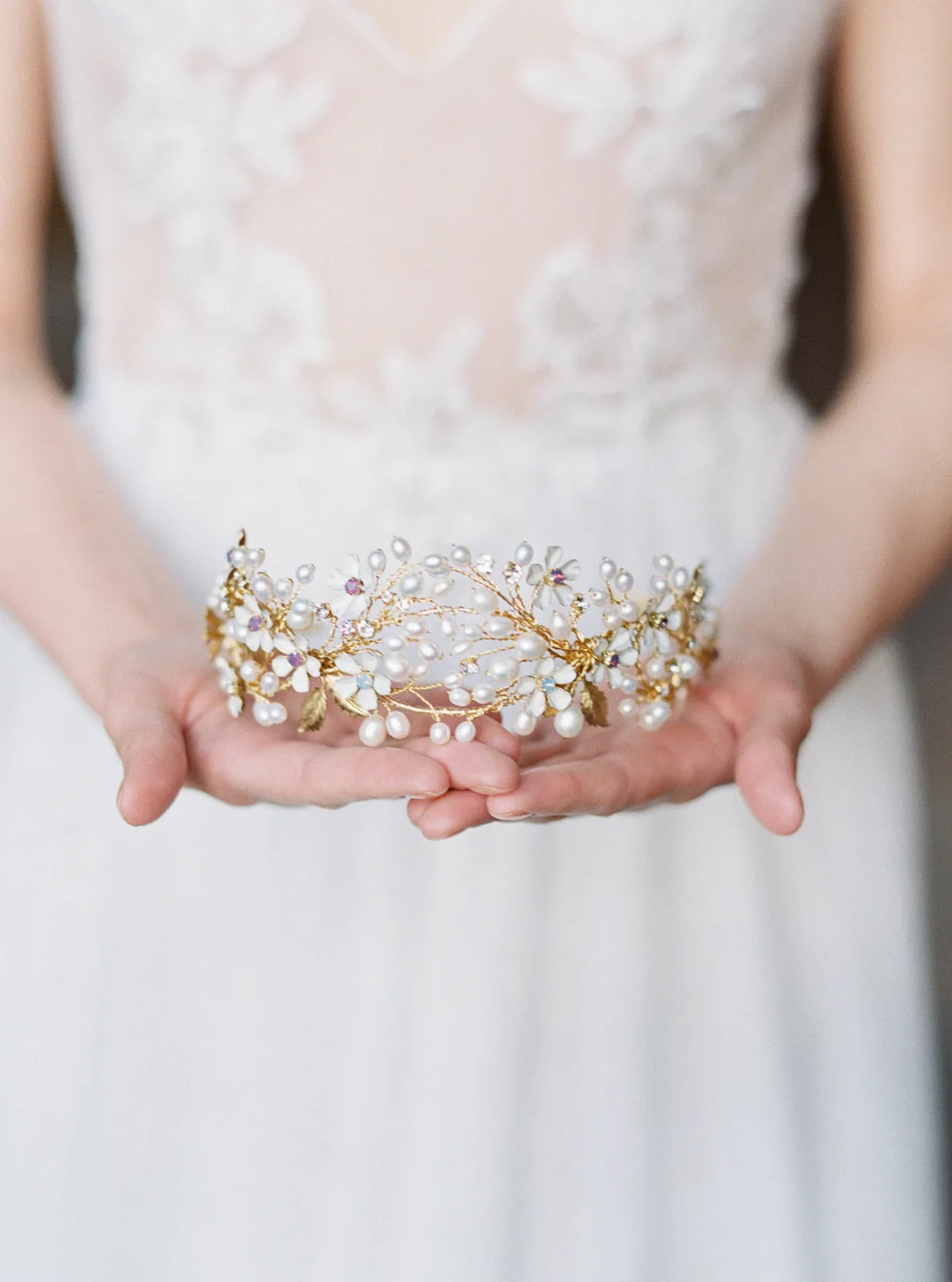 BEATRICE | Pearl Bridal Crown with Flowers