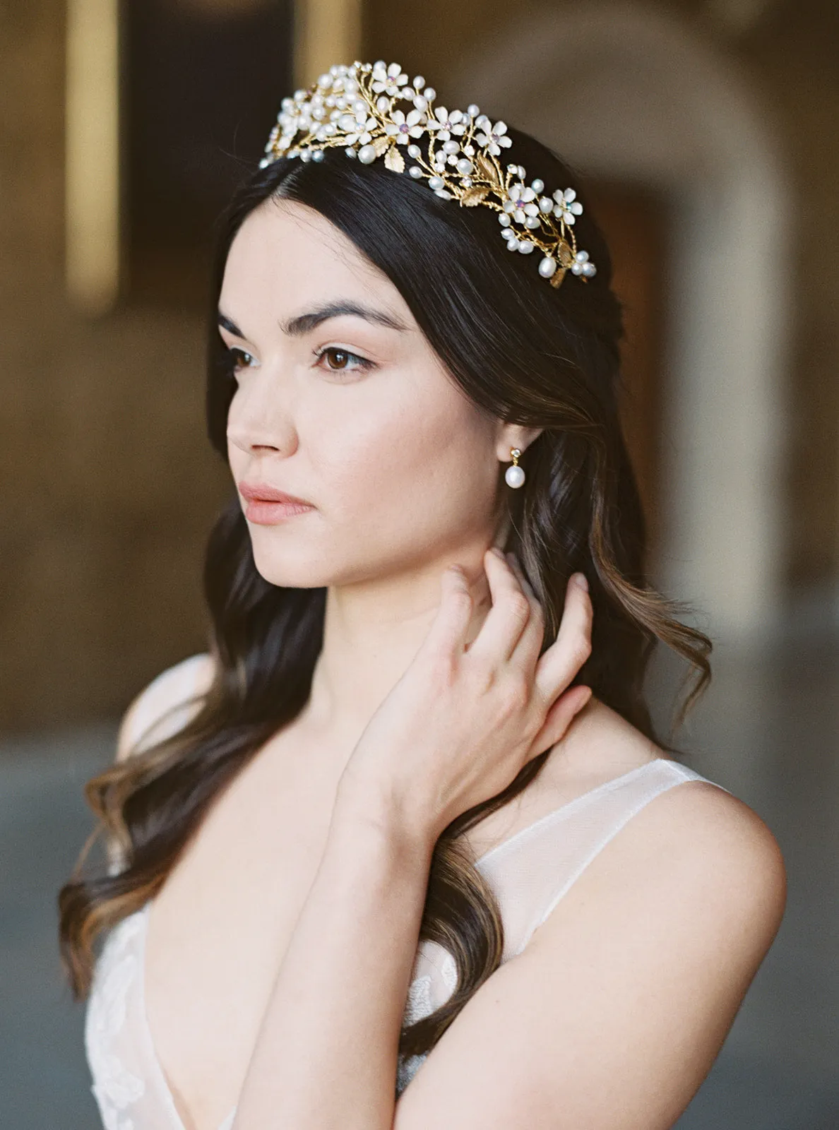 BEATRICE | Pearl Bridal Crown with Flowers