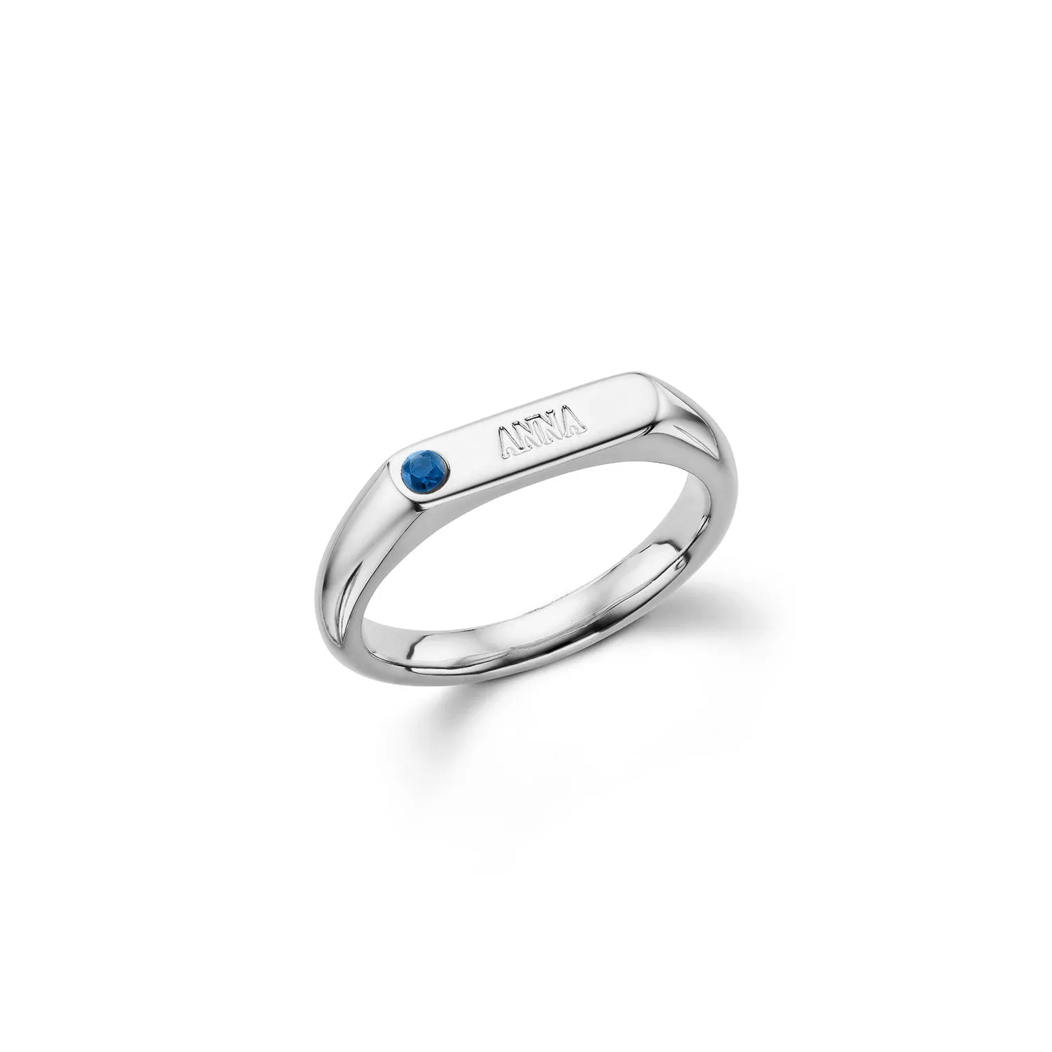 Birthstone Signet Custom Name Ring (Silver)