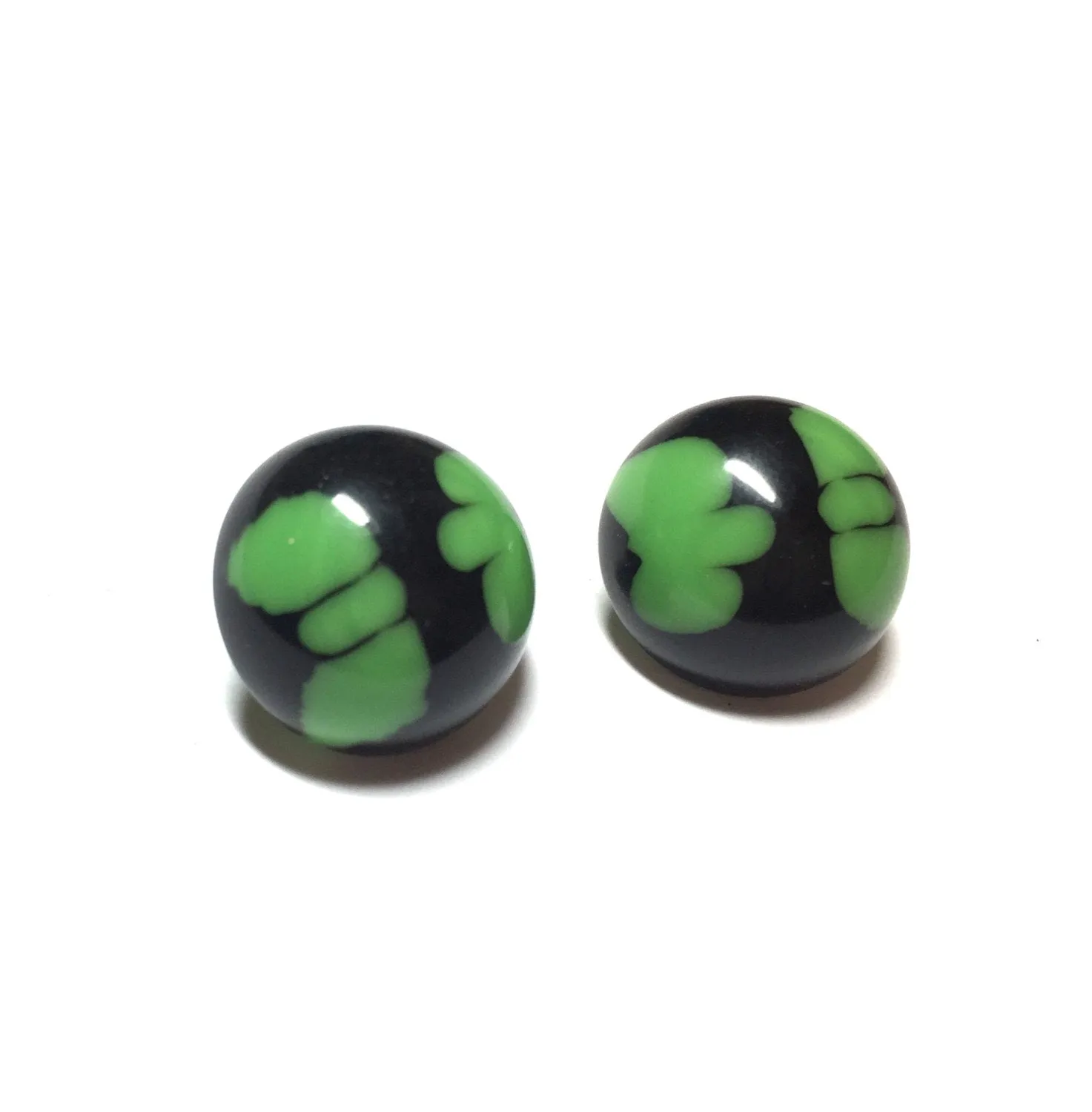 Black and Green Batik Pattern Retro Button Stud Earrings