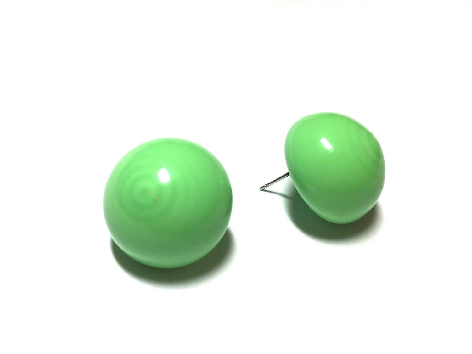 Bright Lime Green Retro Button Stud Earrings