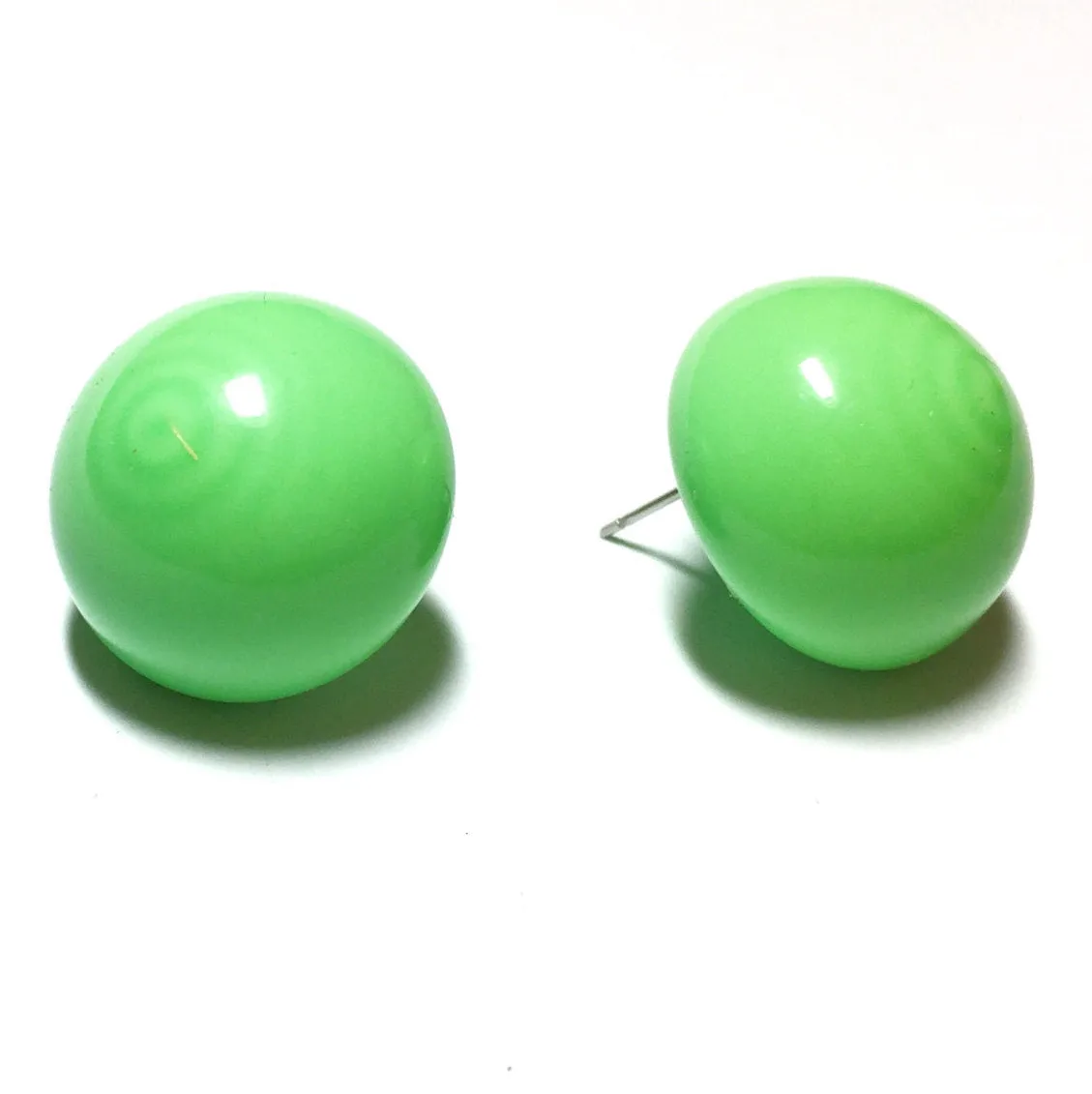 Bright Lime Green Retro Button Stud Earrings