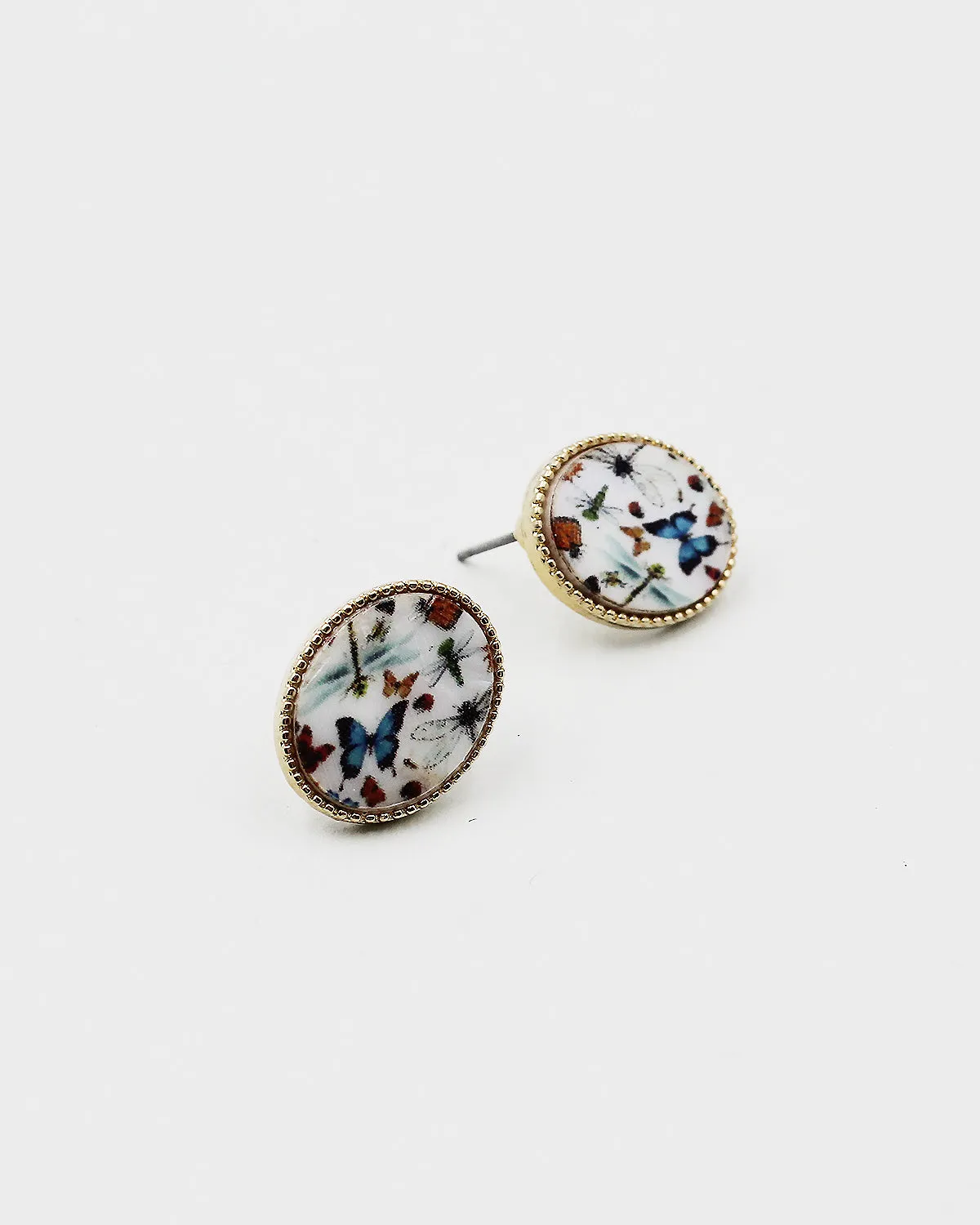 Butterfly Print Pearl Stud Earrings