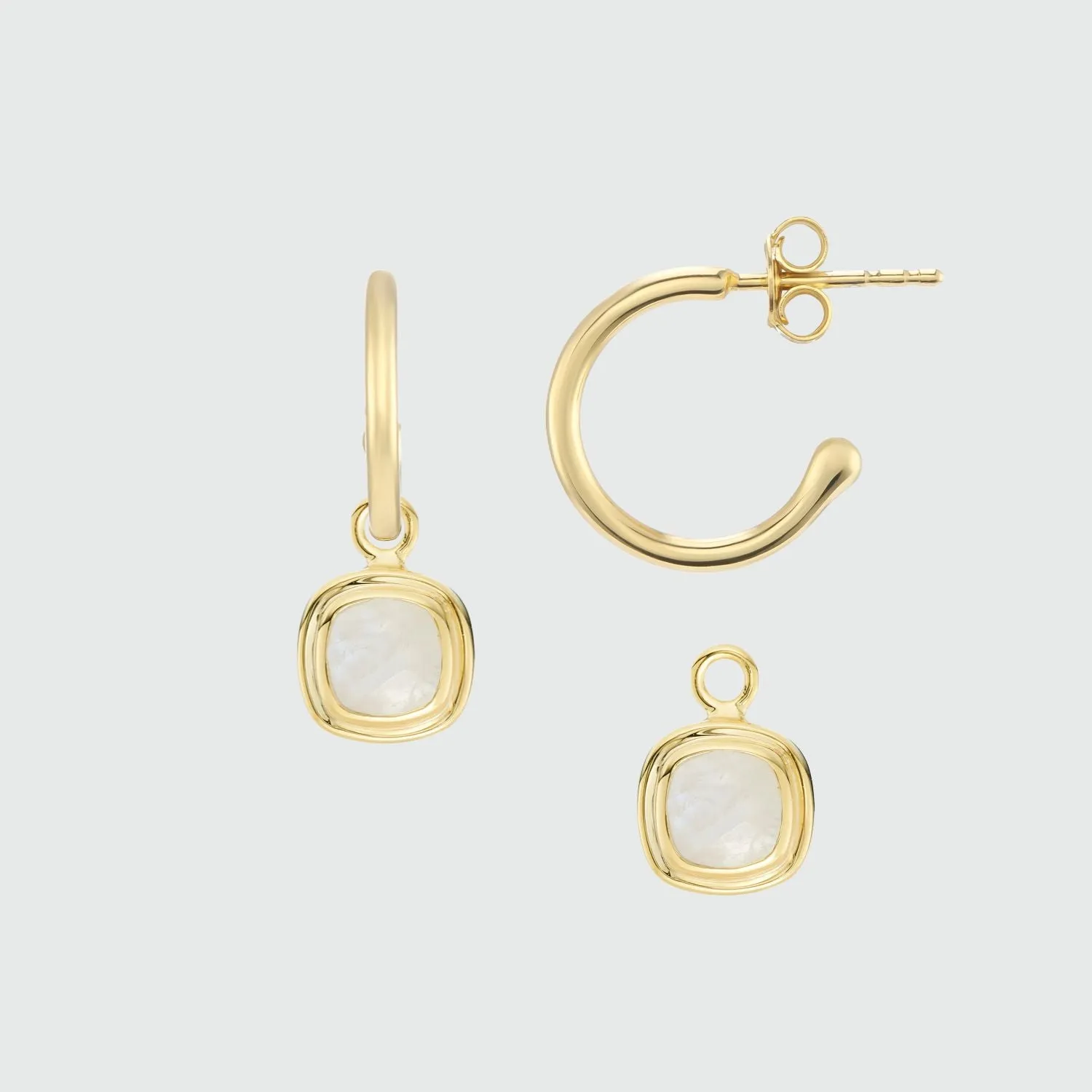 California Cushion Moonstone & Gold Interchangeable Hoop Earrings