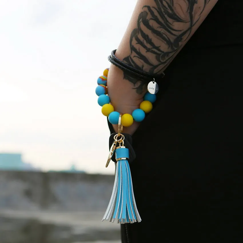 Candy-colored Silicone Beaded Tassel Wristlet Keychain Bracelets