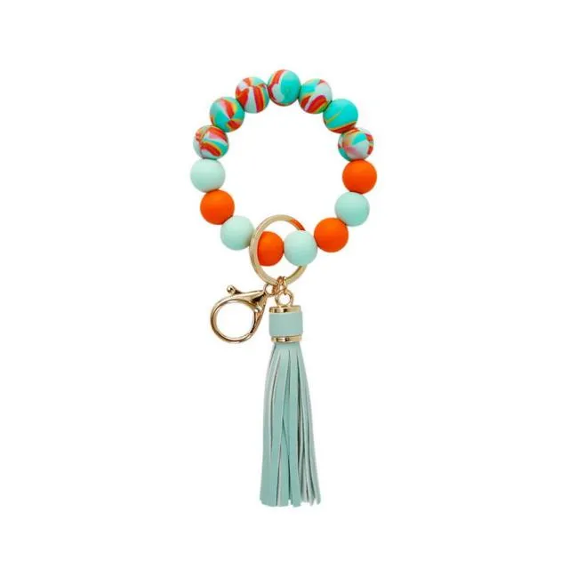 Candy-colored Silicone Beaded Tassel Wristlet Keychain Bracelets