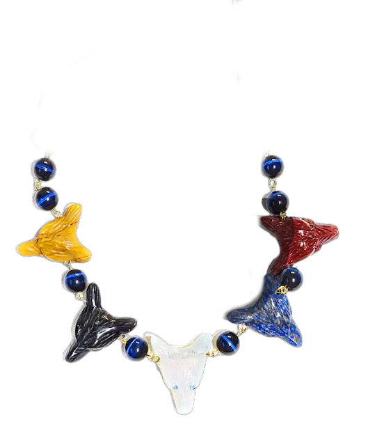 Carved Fox Face necklaces Navy Fiber Optic Hand linked Gold Adjustable 20 inch Sugar Gay Isbe