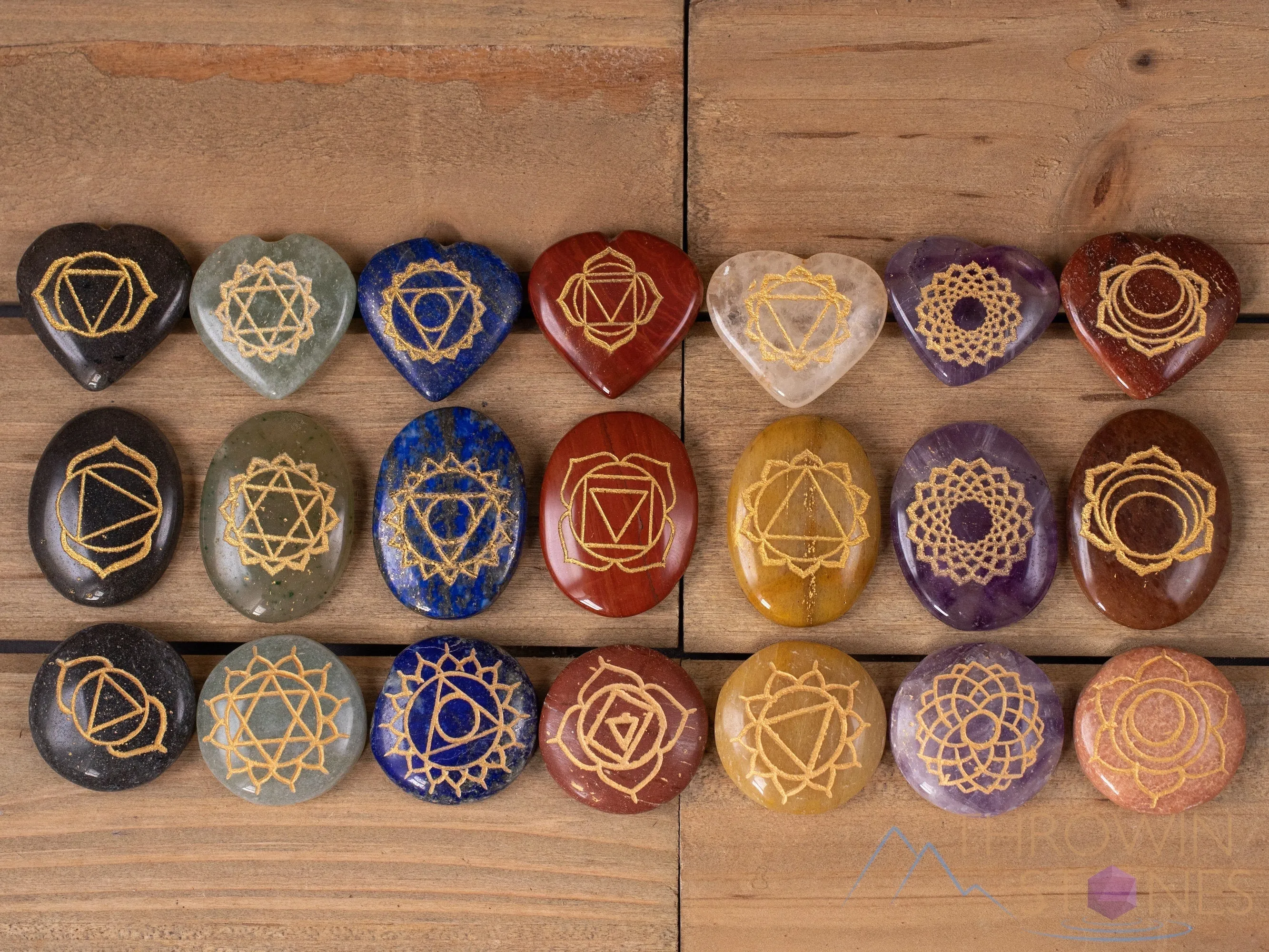 CHAKRA Crystals in Crystal Grid Board Wooden Box - Om Namaste Sanskrit -  Healing Crystals Set, Self Care Box, Beginner Crystal Kit, E1755